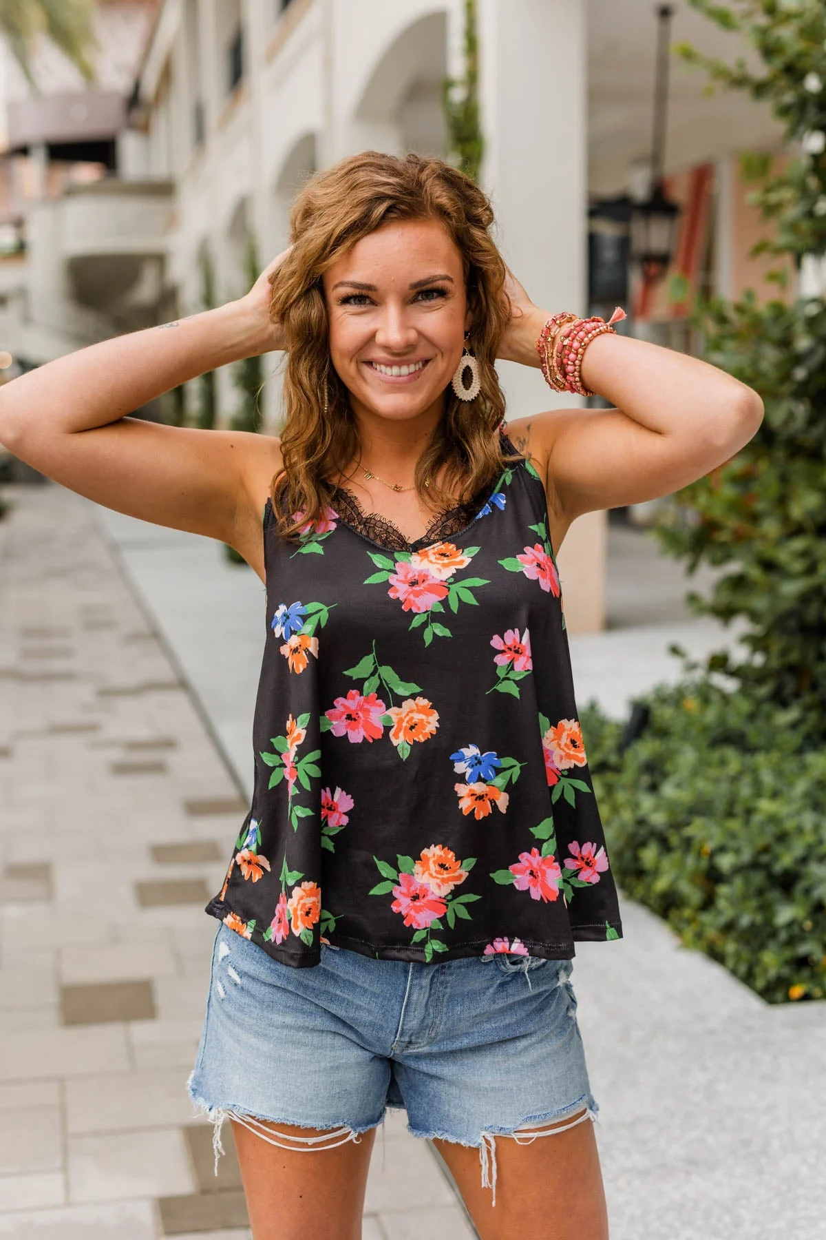 Aloha Beauty Lace Trimmed Tank Top- Black - Image 3