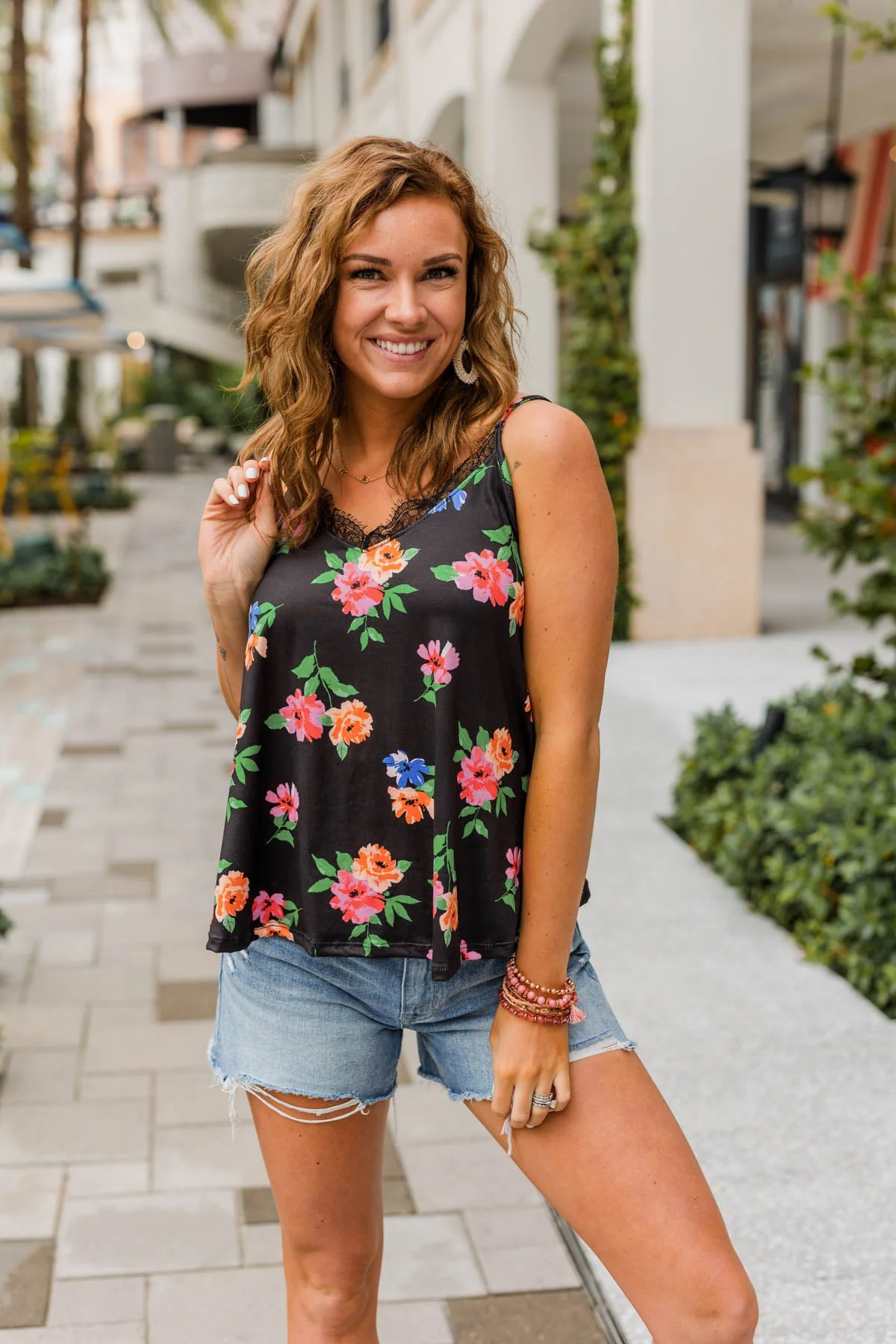 Aloha Beauty Lace Trimmed Tank Top- Black - Image 5