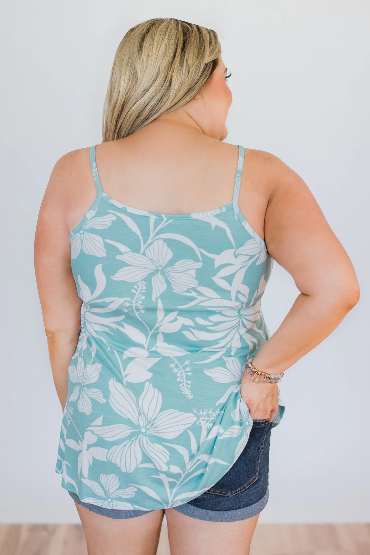 Aloha Floral Criss Cross Tank Top- Light Blue - Image 7