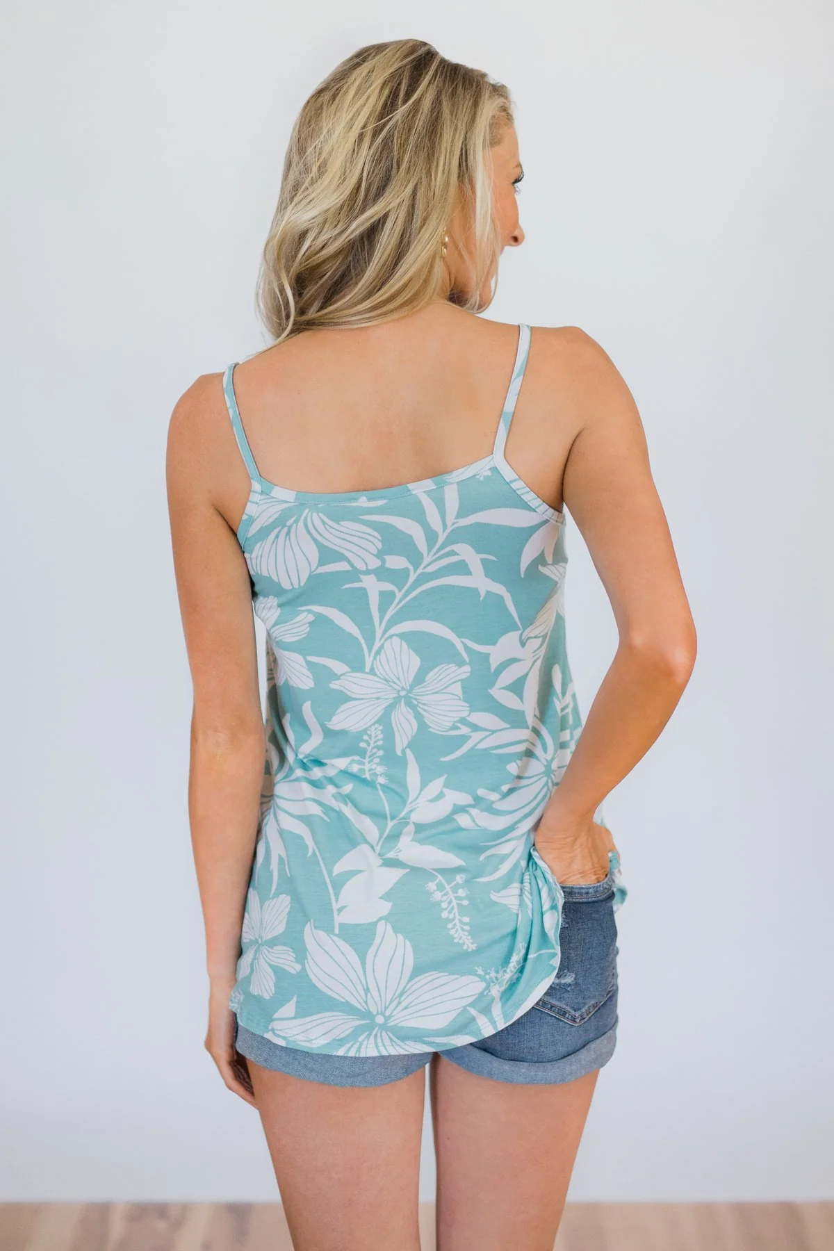 Aloha Floral Criss Cross Tank Top- Light Blue - Image 9