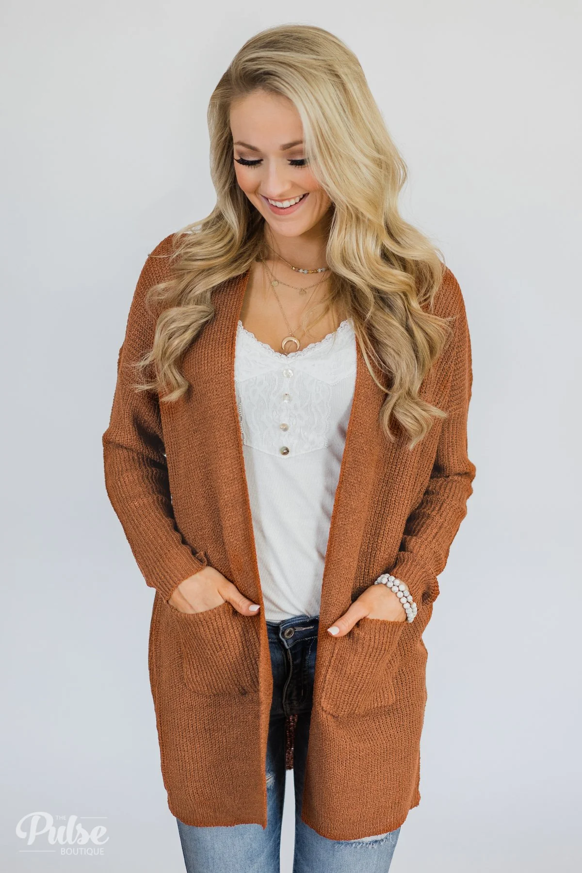 Along for the Ride Knitted Cardigan- Burnt Orange - Image 2