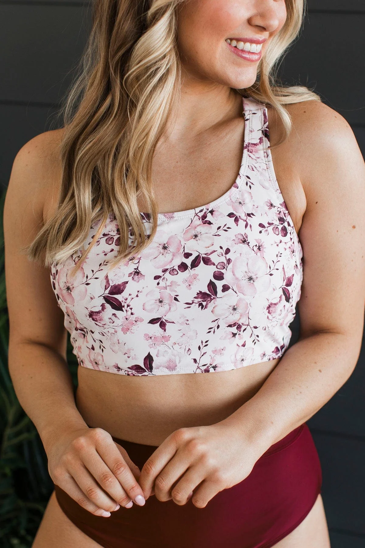 Along The Boardwalk Swim Top- Burgundy Floral - Image 5