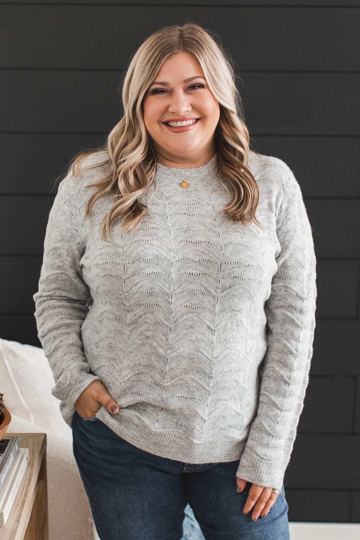 Always A Favorite Pointelle Sweater- Heather Grey - Image 2