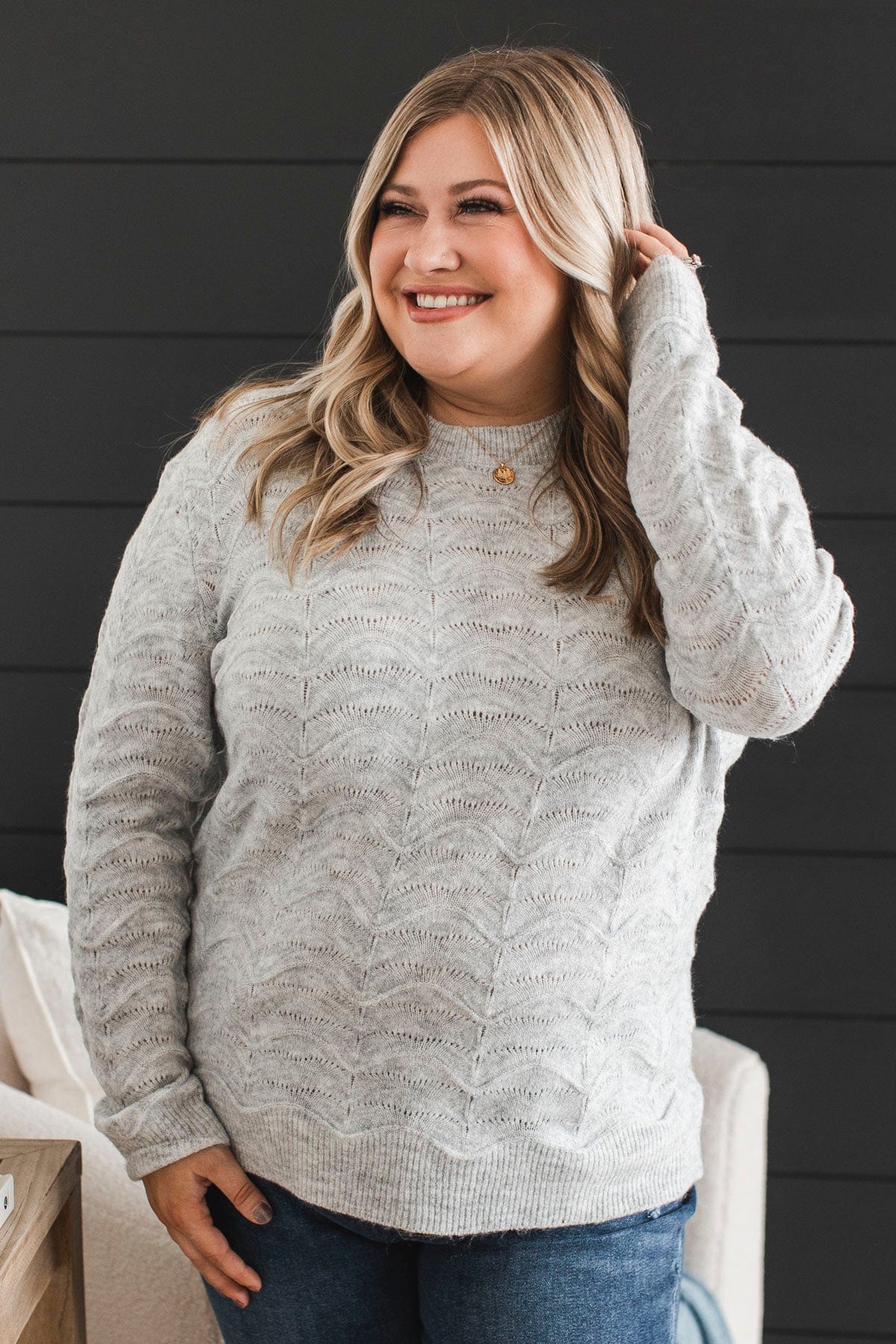 Always A Favorite Pointelle Sweater- Heather Grey - Image 4