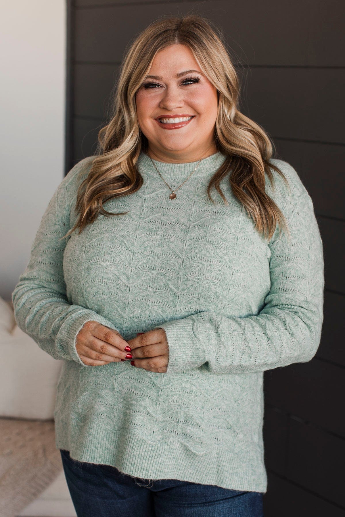 Always A Favorite Pointelle Sweater- Mint - Image 3