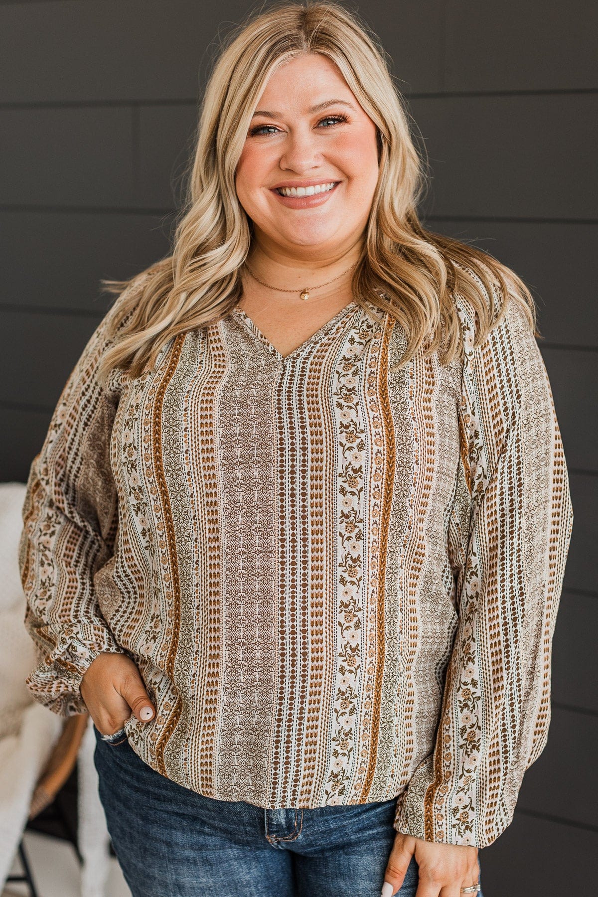 Always A Silver Lining Floral Blouse- Beige & Mocha - Image 2