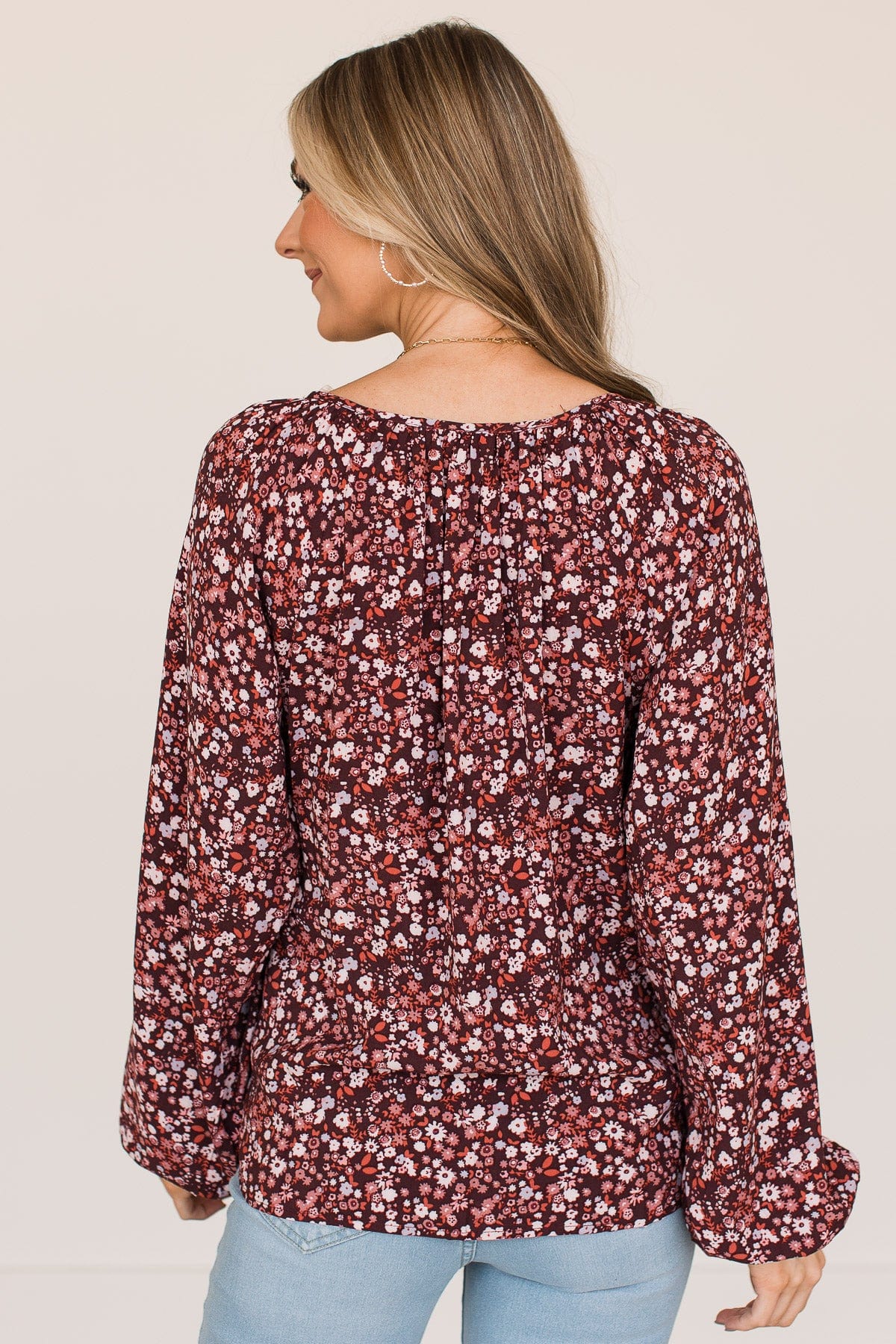 Always A Silver Lining Floral Blouse- Burgundy - Image 9