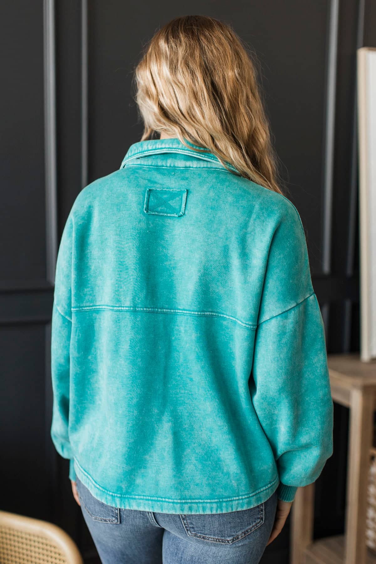 Always A Winner Acid Wash Cropped Shirt Jacket- Light Teal - Image 6