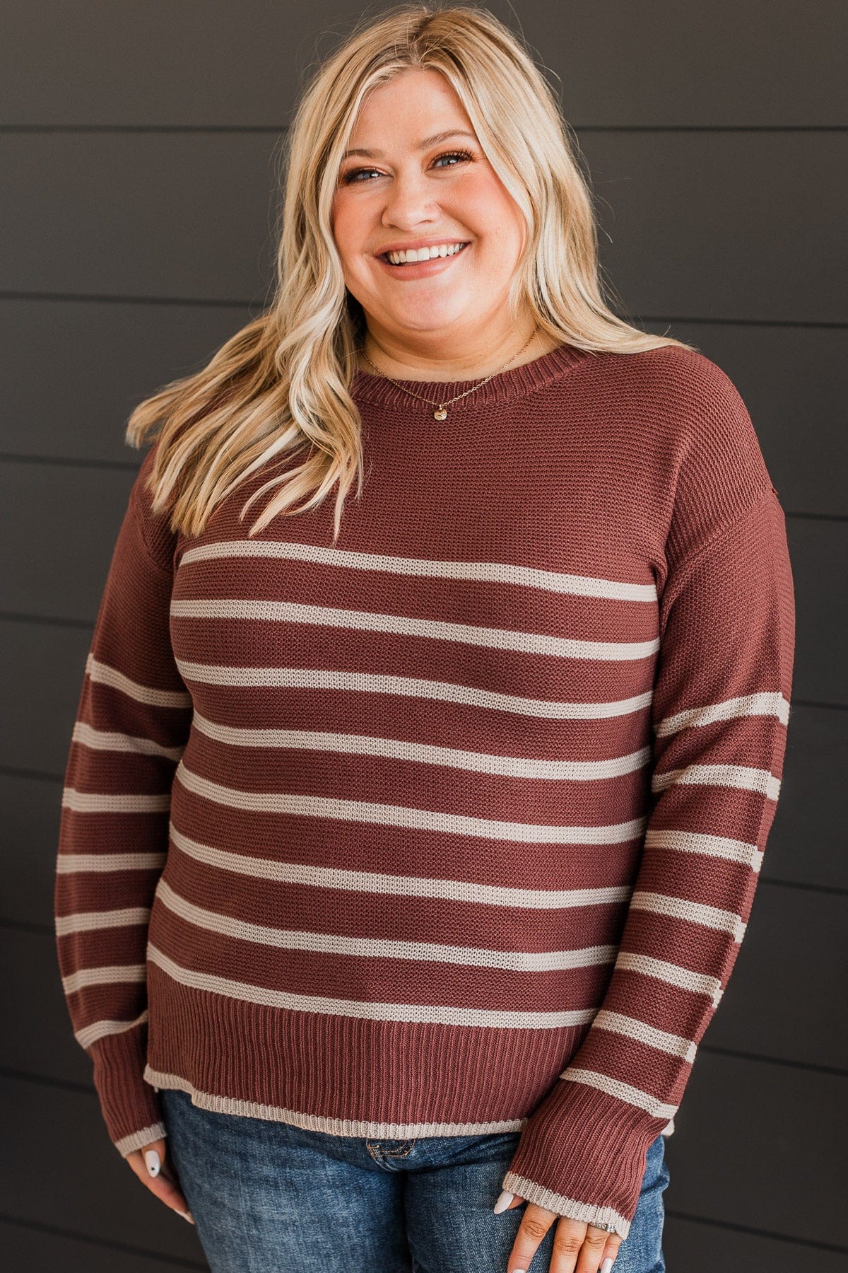 Always Admiring Striped Sweater- Marsala - Image 3