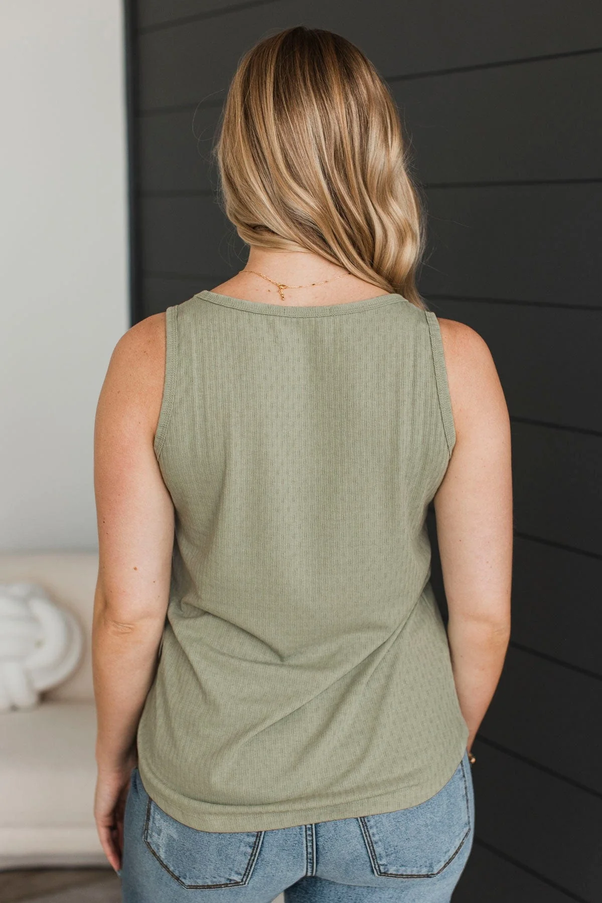 Always Adorable Pointelle Tank Top- Light Olive - Image 8