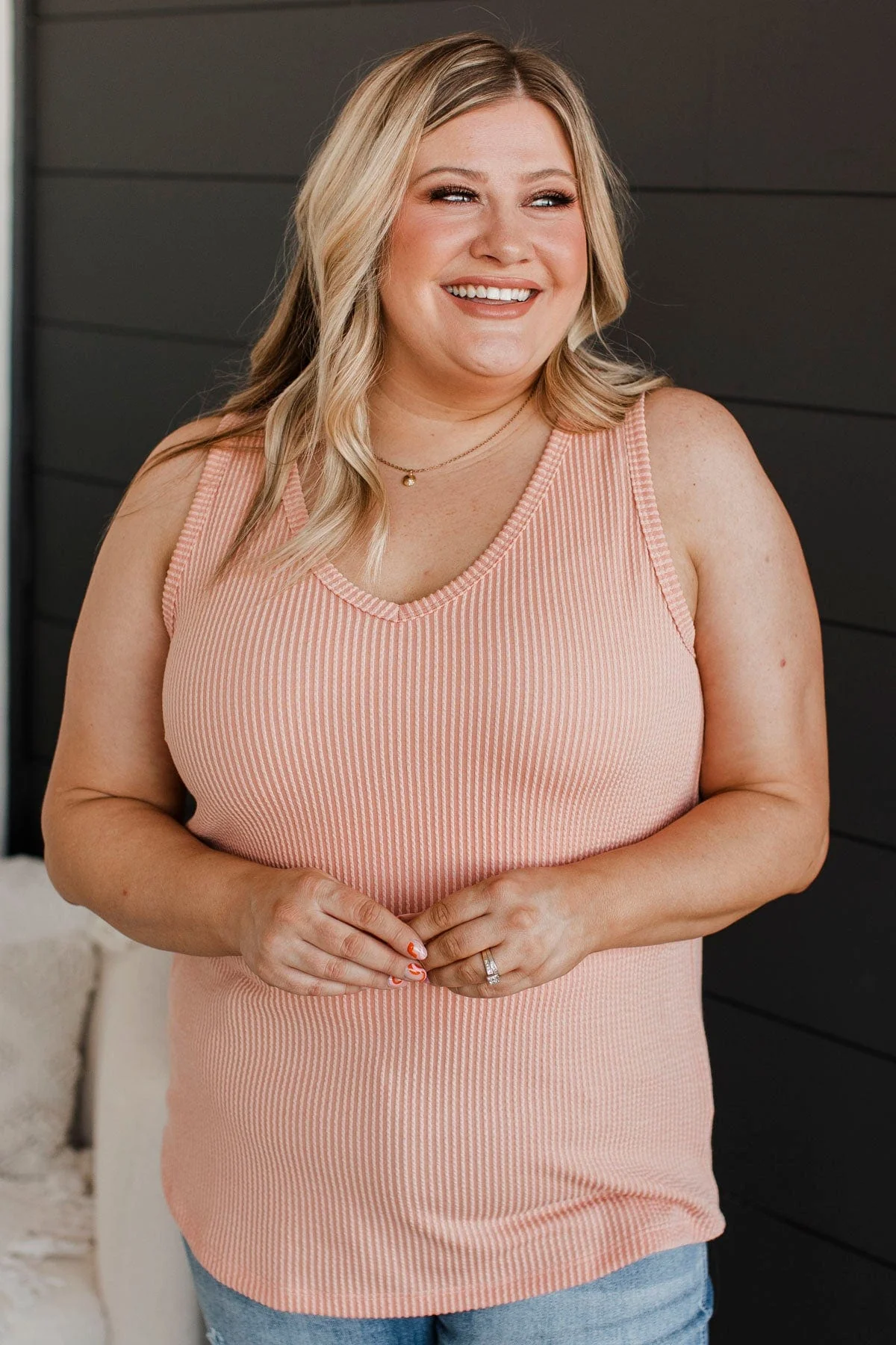 Always Adorable Ribbed Tank Top- Peach - Image 2