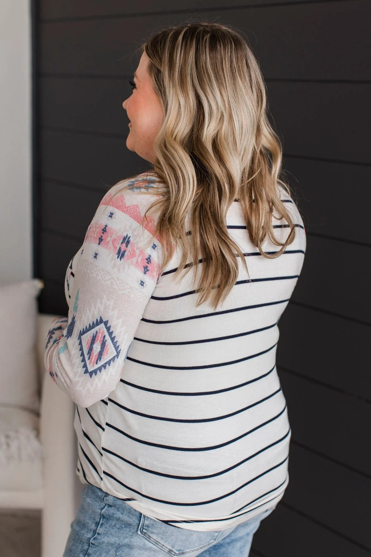 Always Adventuring Aztec Top- Off-White & Navy - Image 6