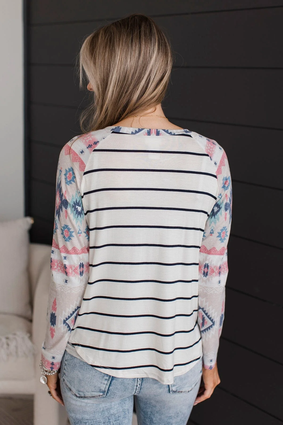Always Adventuring Aztec Top- Off-White & Navy - Image 7