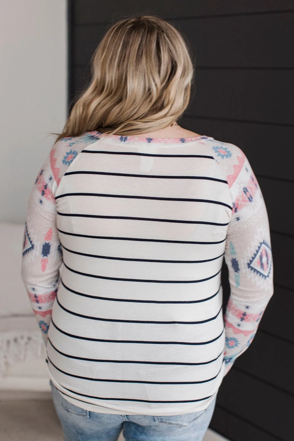 Always Adventuring Aztec Top- Off-White & Navy - Image 8
