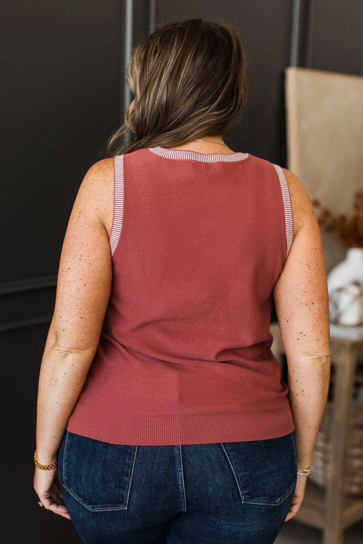 Always An Optimist Contrast Knit Tank Top- Marsala - Image 8