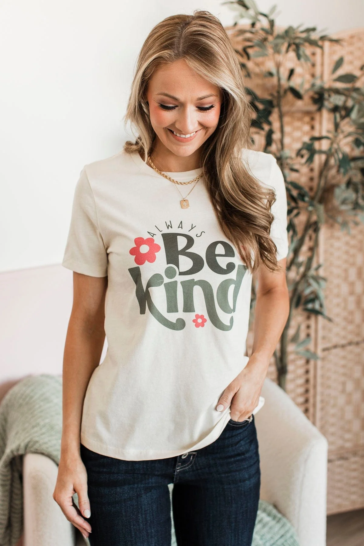 "Always Be Kind" Graphic Tee- Natural - Image 2