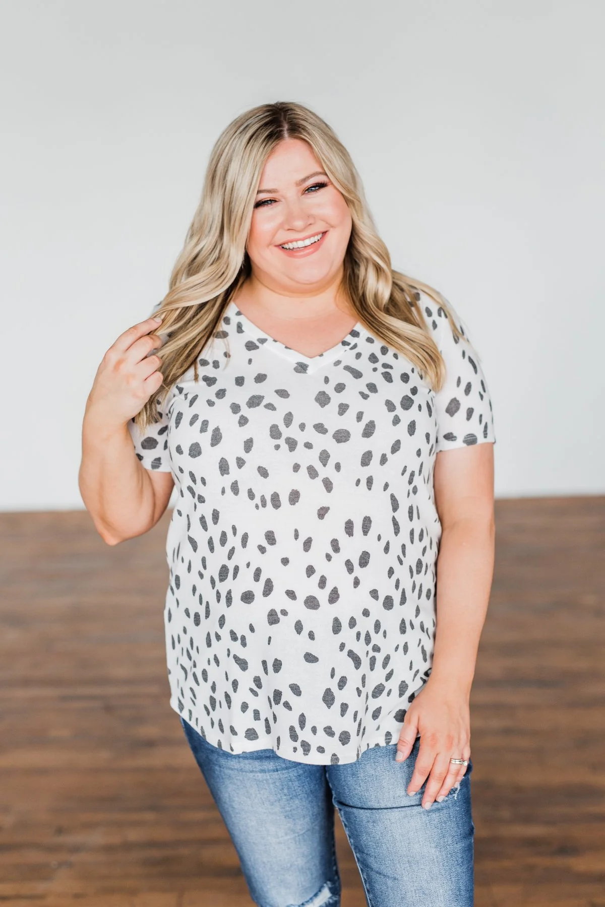 Always Be There Short Sleeve Spotted Top- Off White - Image 3