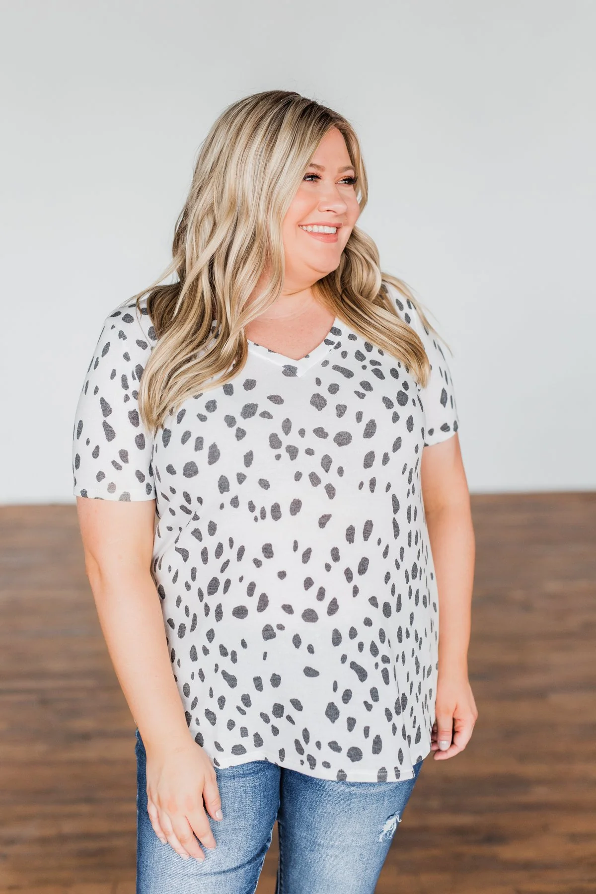Always Be There Short Sleeve Spotted Top- Off White - Image 4