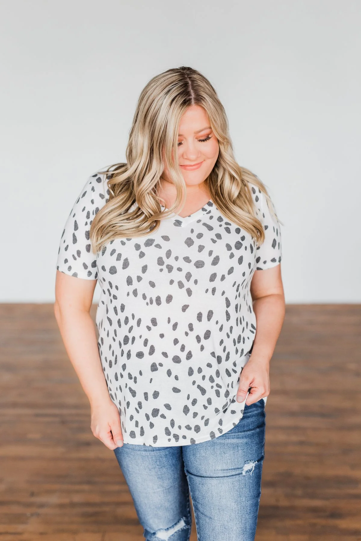Always Be There Short Sleeve Spotted Top- Off White - Image 5