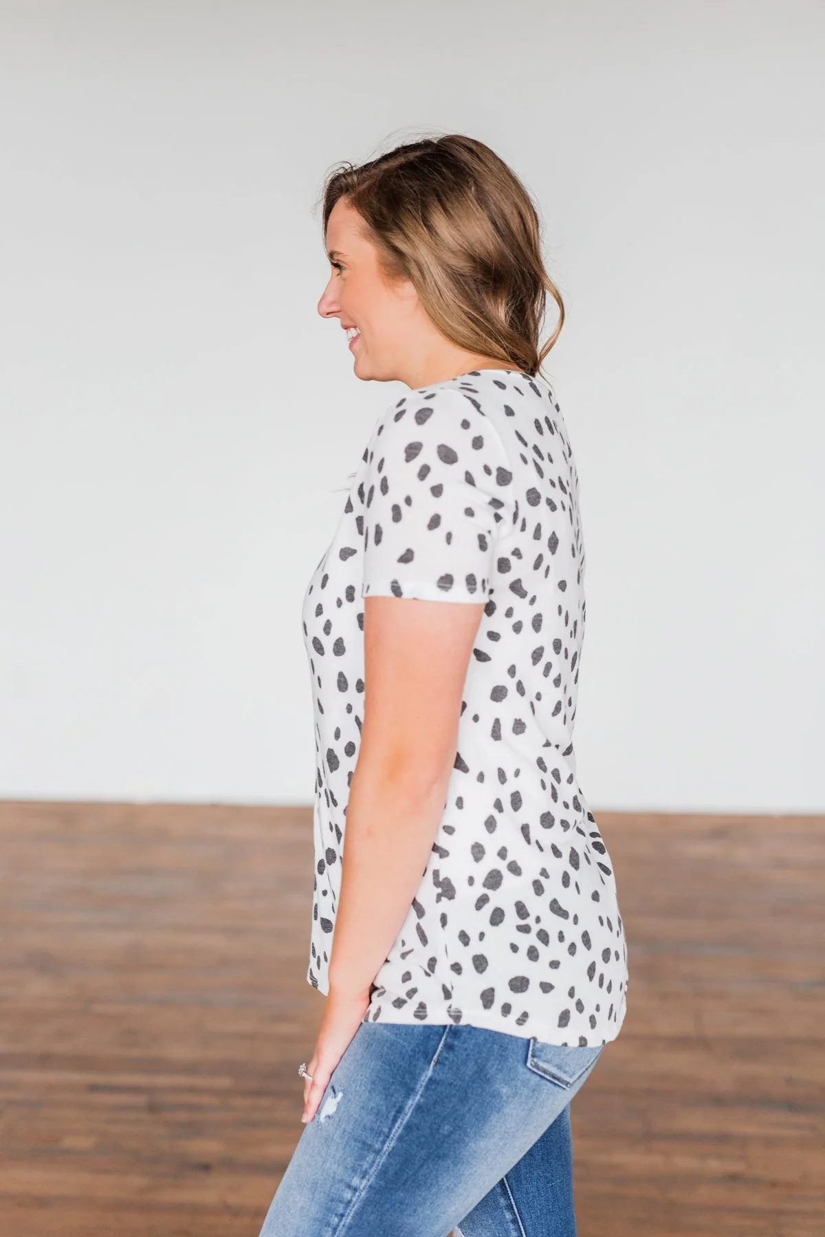 Always Be There Short Sleeve Spotted Top- Off White - Image 6