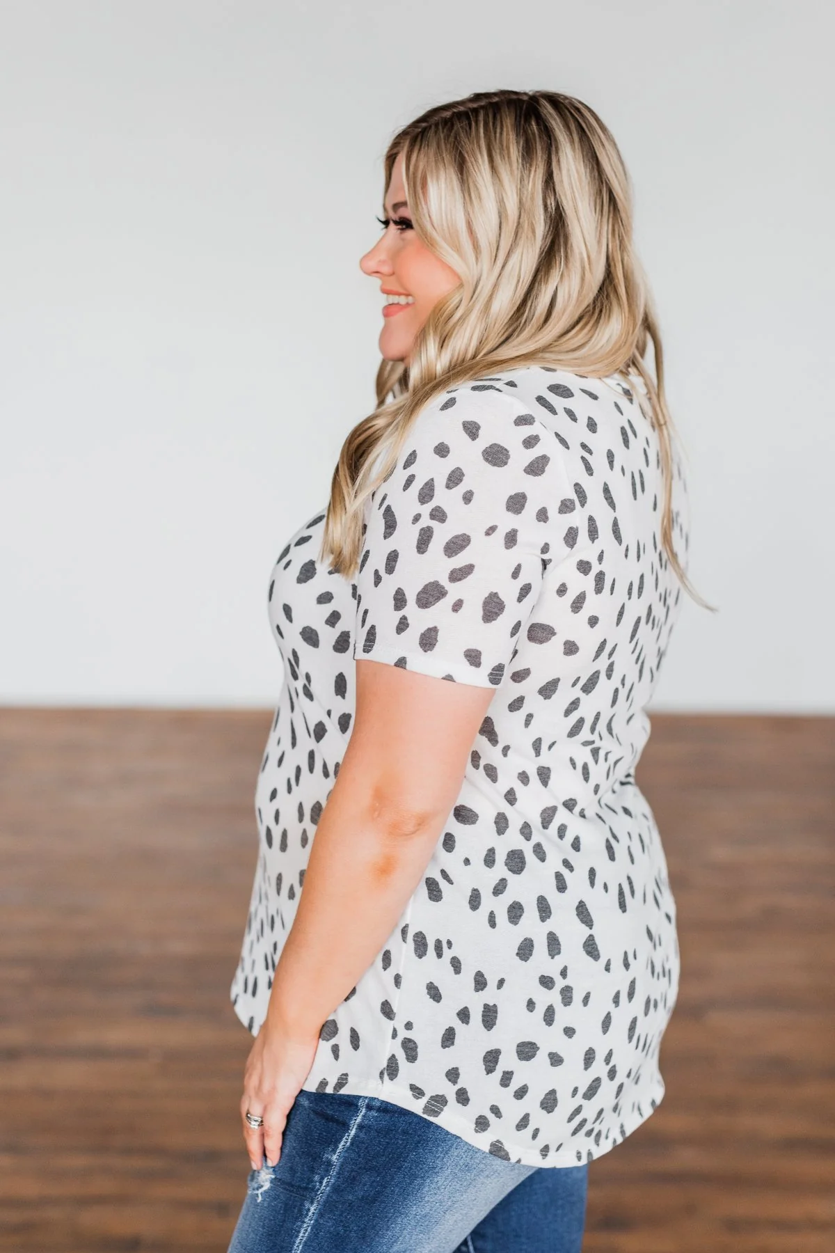 Always Be There Short Sleeve Spotted Top- Off White - Image 7