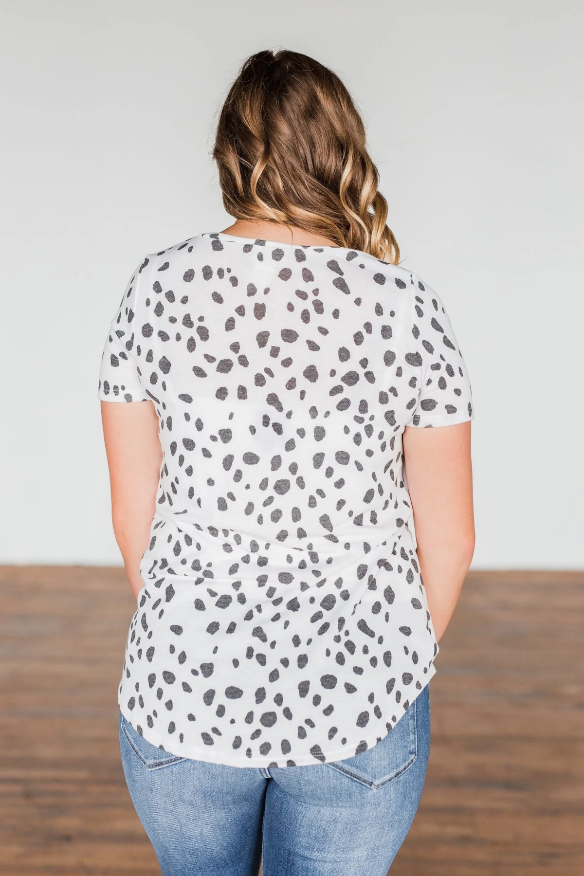 Always Be There Short Sleeve Spotted Top- Off White - Image 8