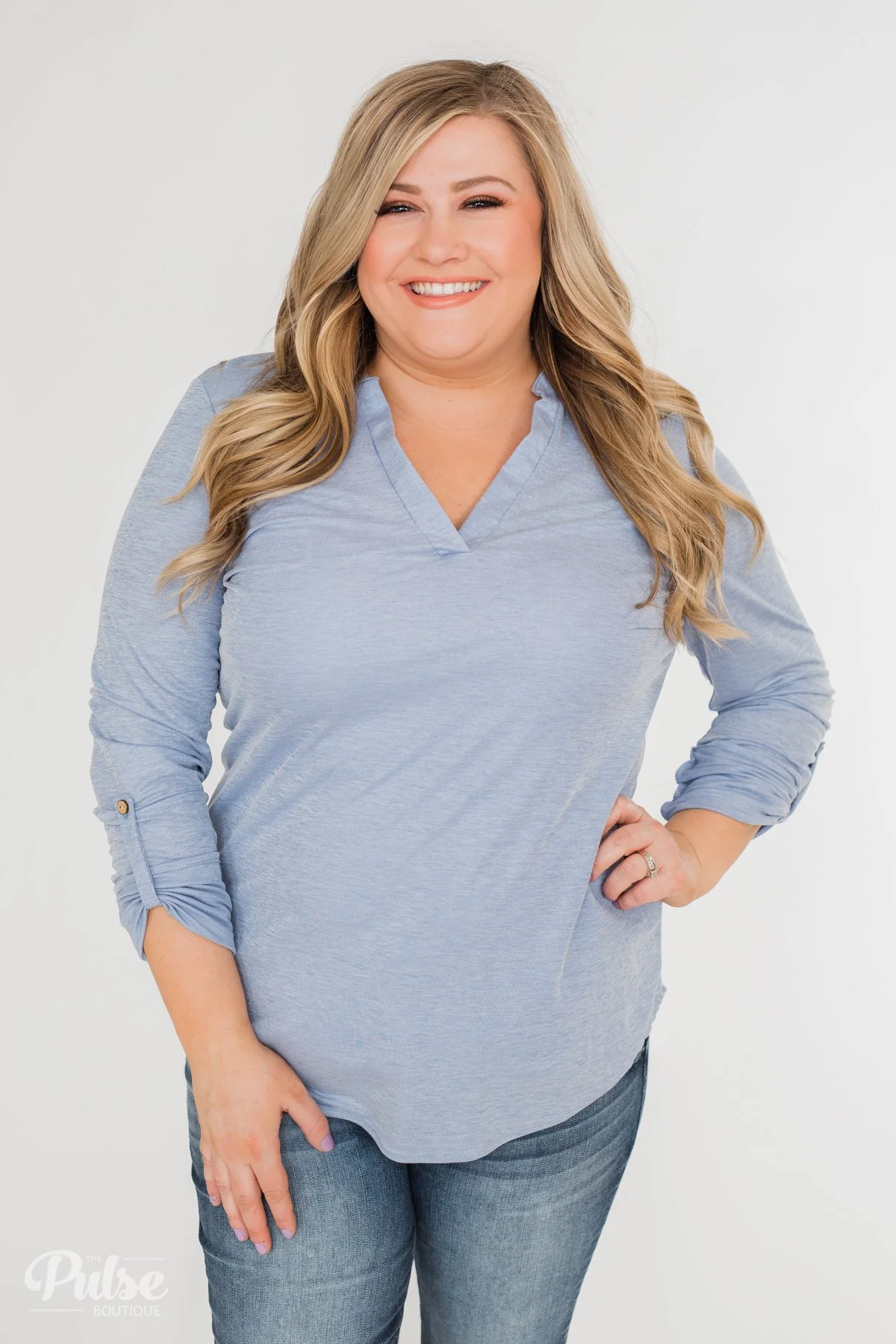 Always Be True V-Neck Top - Light Denim - Image 7