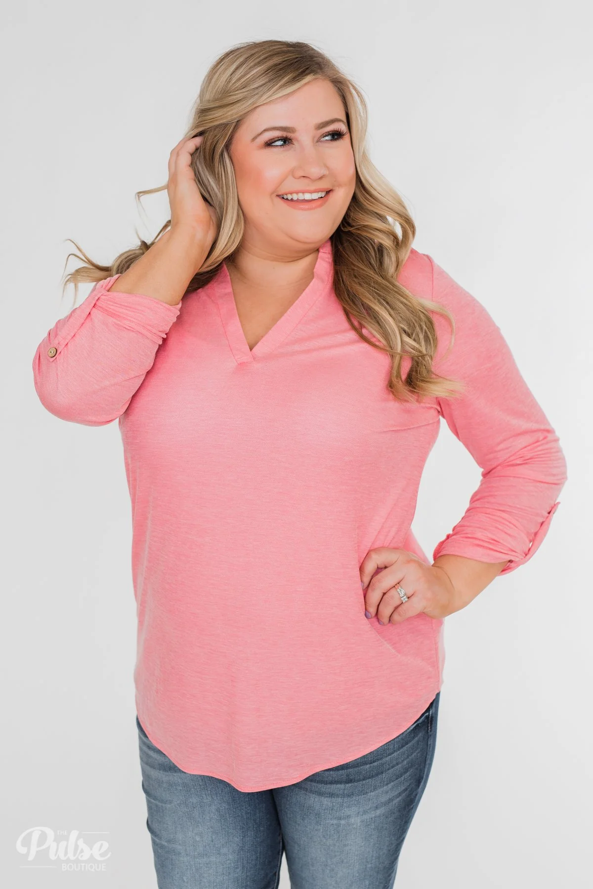 Always Be True V-Neck Top- Pink - Image 2