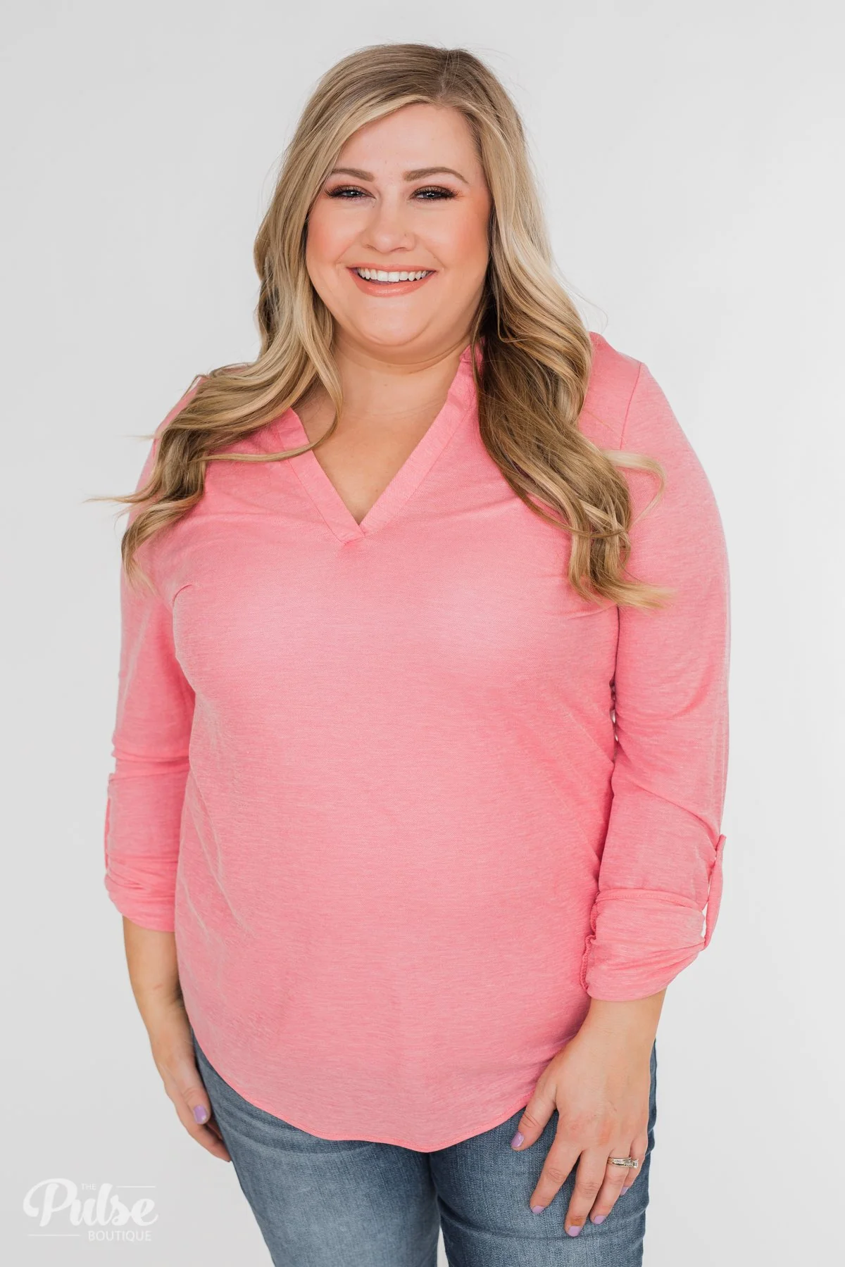 Always Be True V-Neck Top- Pink - Image 4