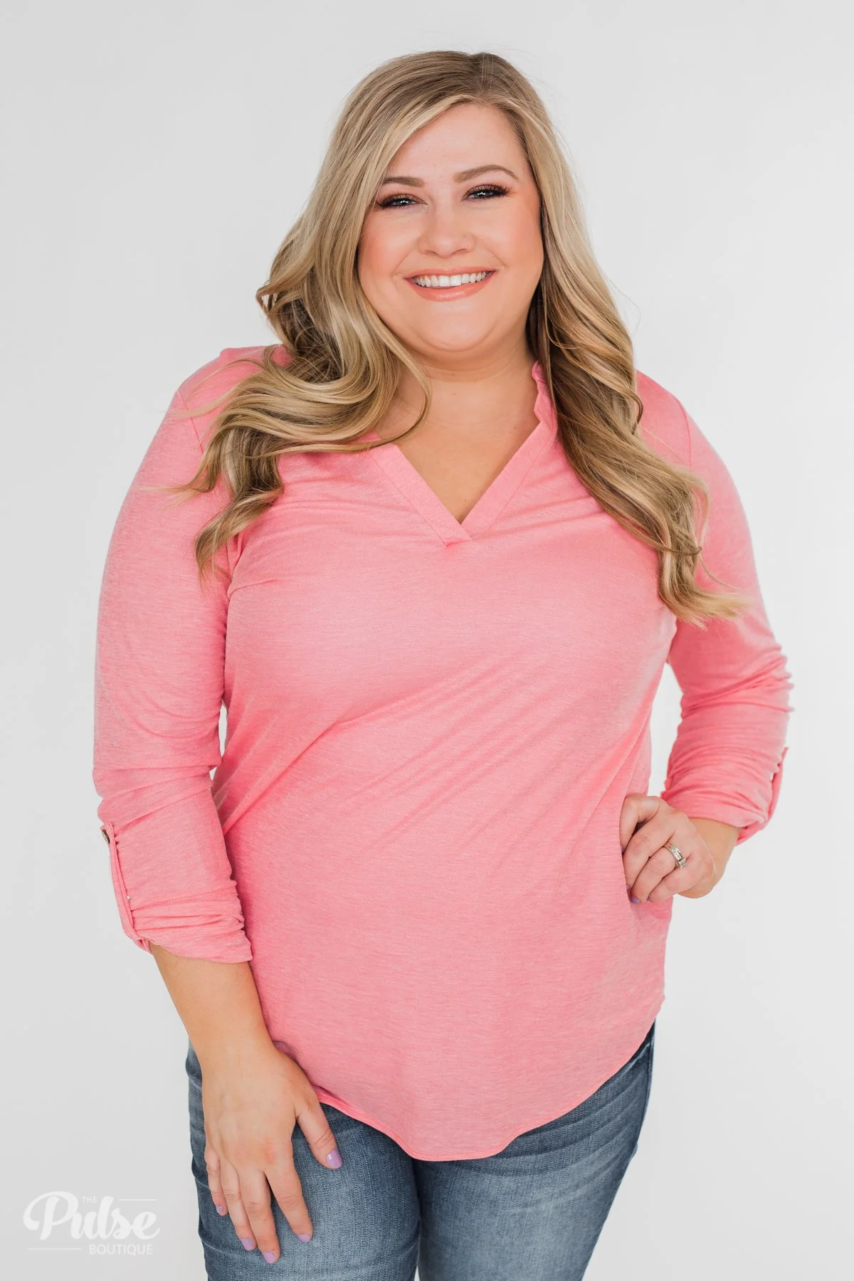 Always Be True V-Neck Top- Pink - Image 6