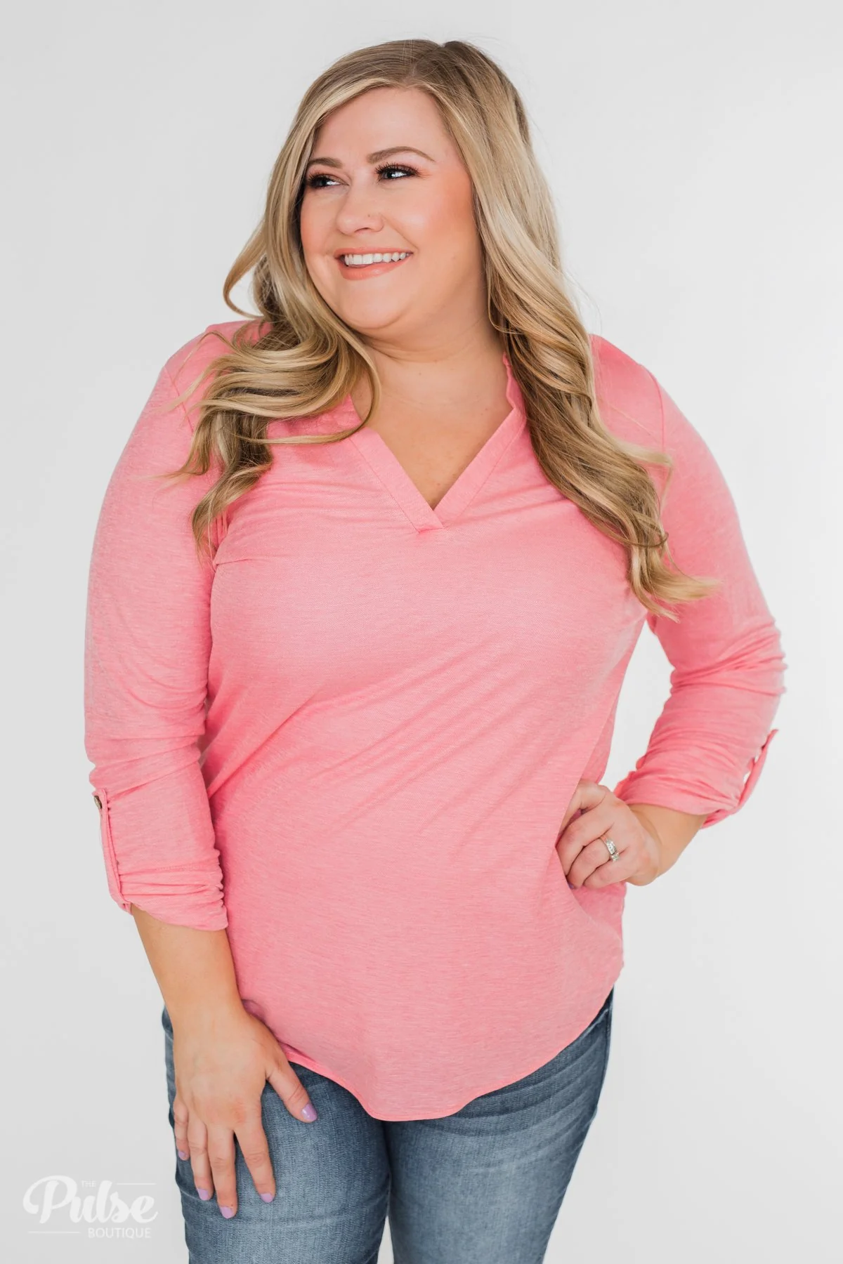 Always Be True V-Neck Top- Pink - Image 9