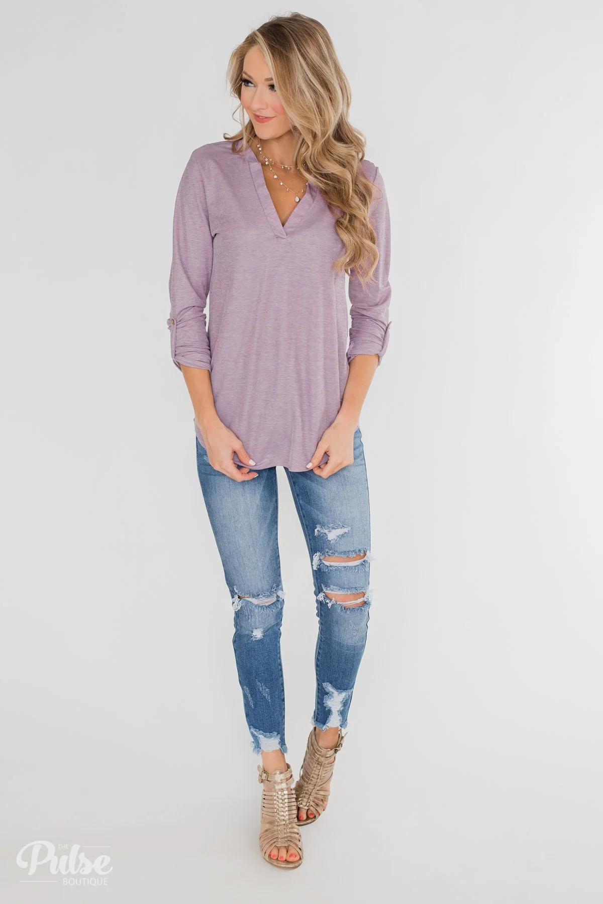 Always Be True V-Neck Top - Purple - Image 4