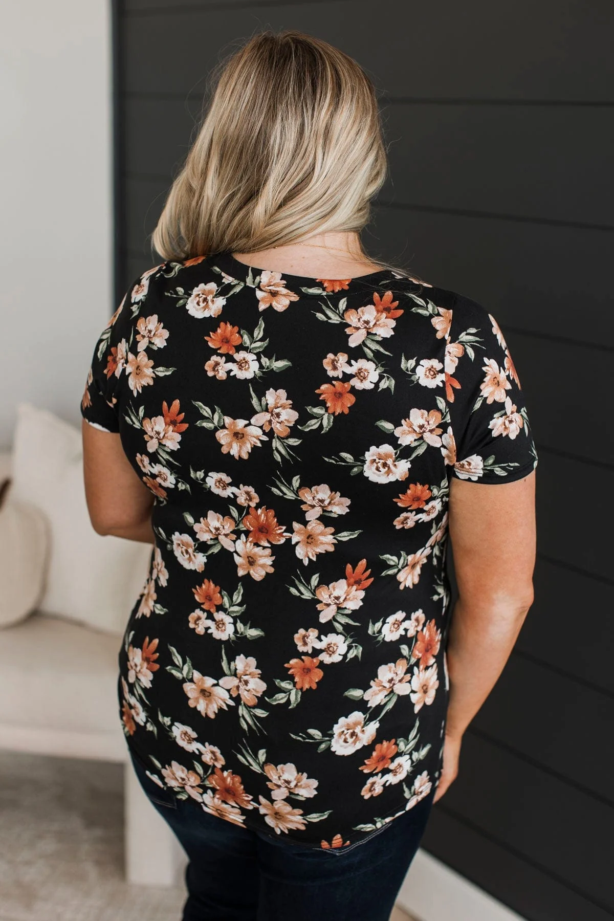 Always Beloved Short Sleeve Floral Top- Black - Image 10