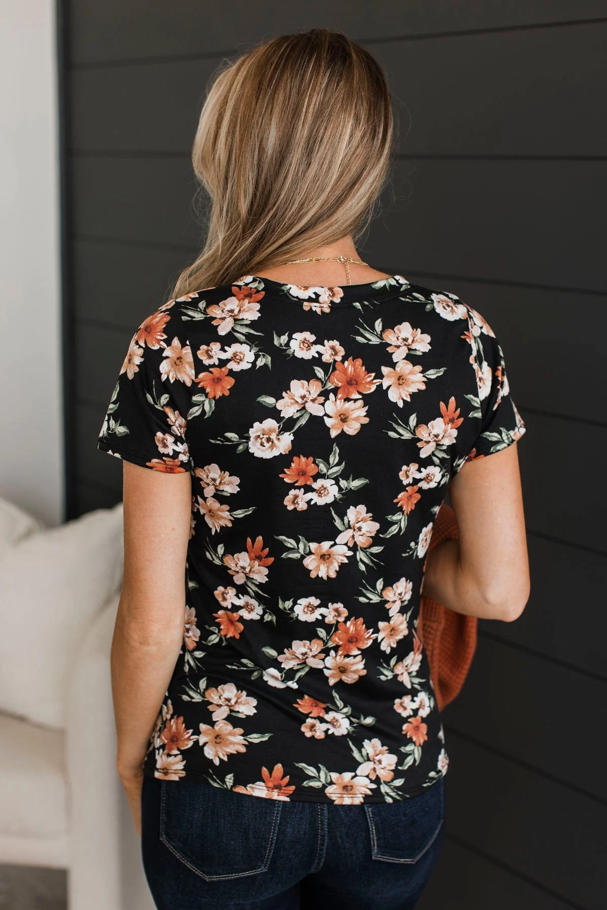 Always Beloved Short Sleeve Floral Top- Black - Image 11