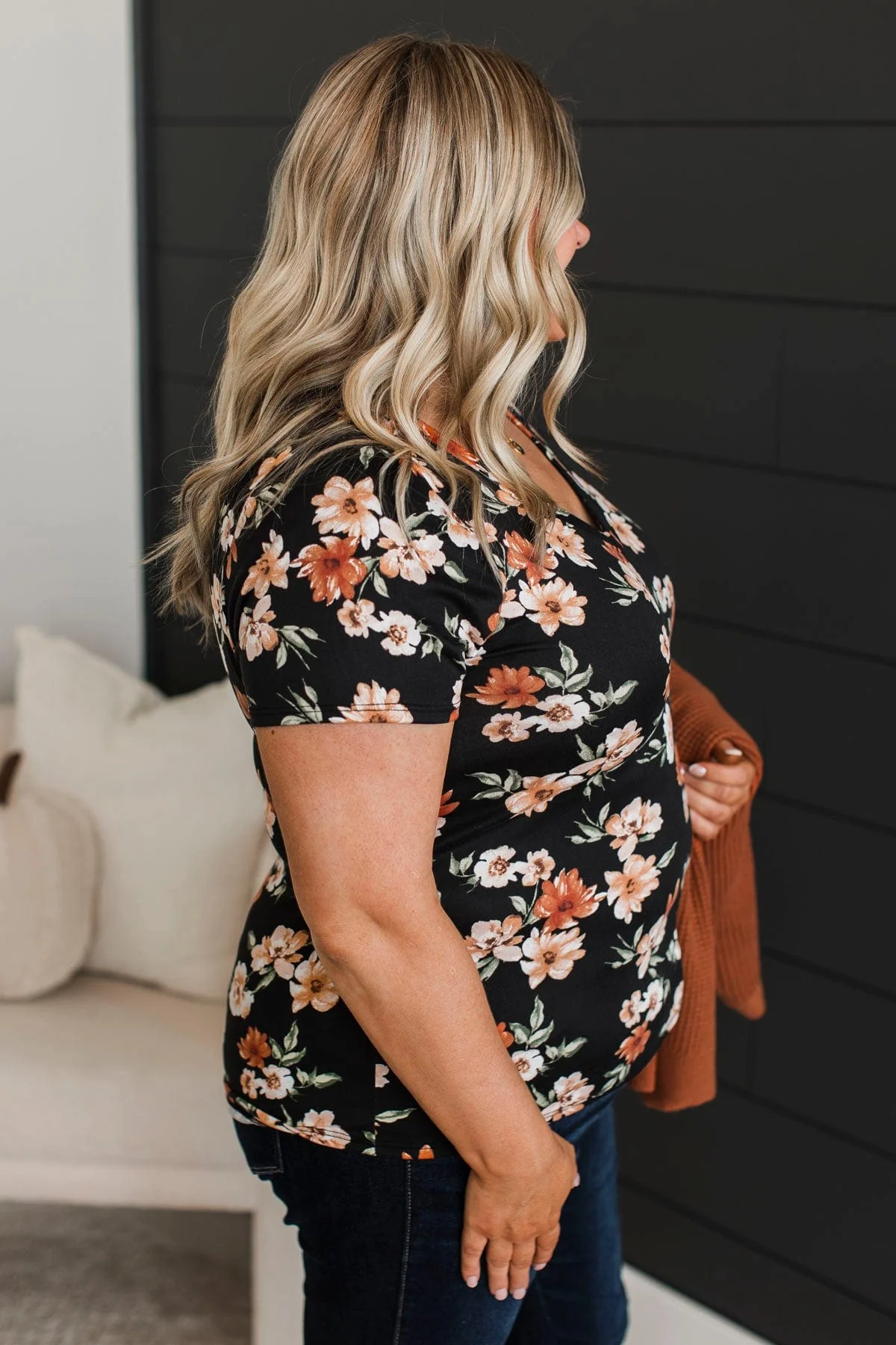 Always Beloved Short Sleeve Floral Top- Black - Image 7