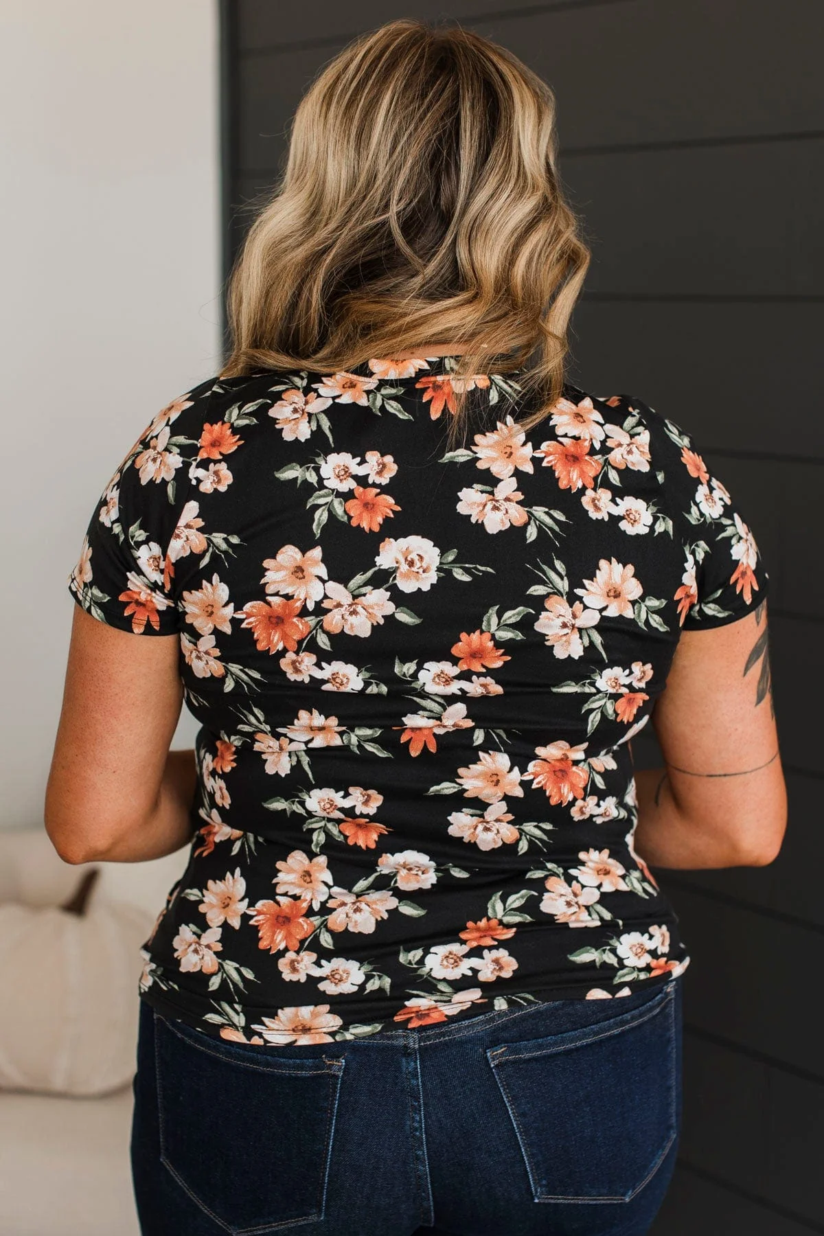 Always Beloved Short Sleeve Floral Top- Black - Image 9