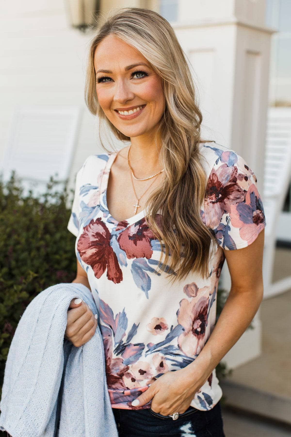 Always Beloved Short Sleeve Floral Top- Ivory - Image 3