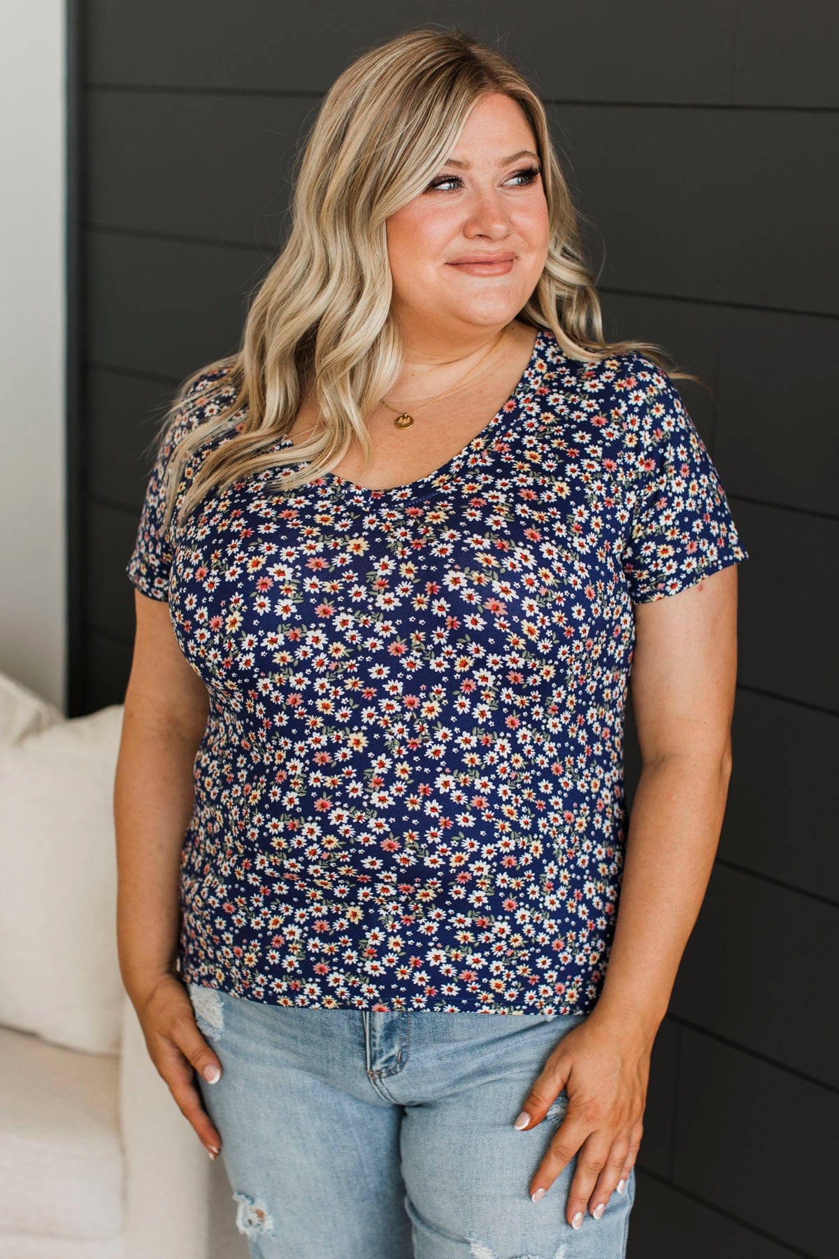 Always Beloved Short Sleeve Floral Top- Royal Blue - Image 5