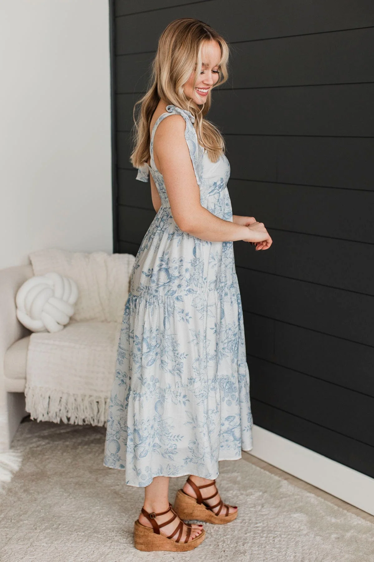 Always Brilliant Floral Midi Dress- Ivory & Blue - Image 3