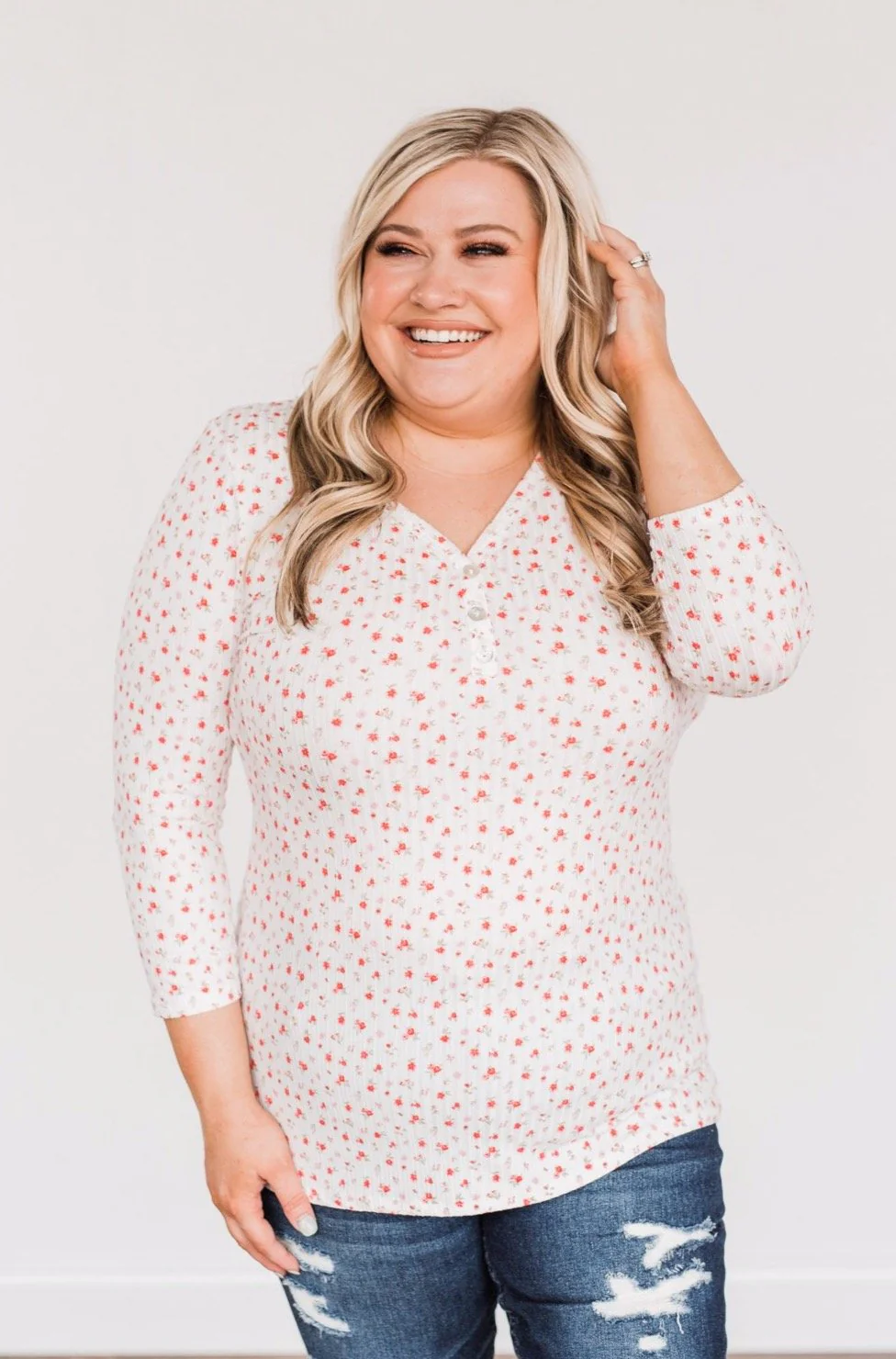 Always By My Side Button Henley Top- Ivory - Image 3
