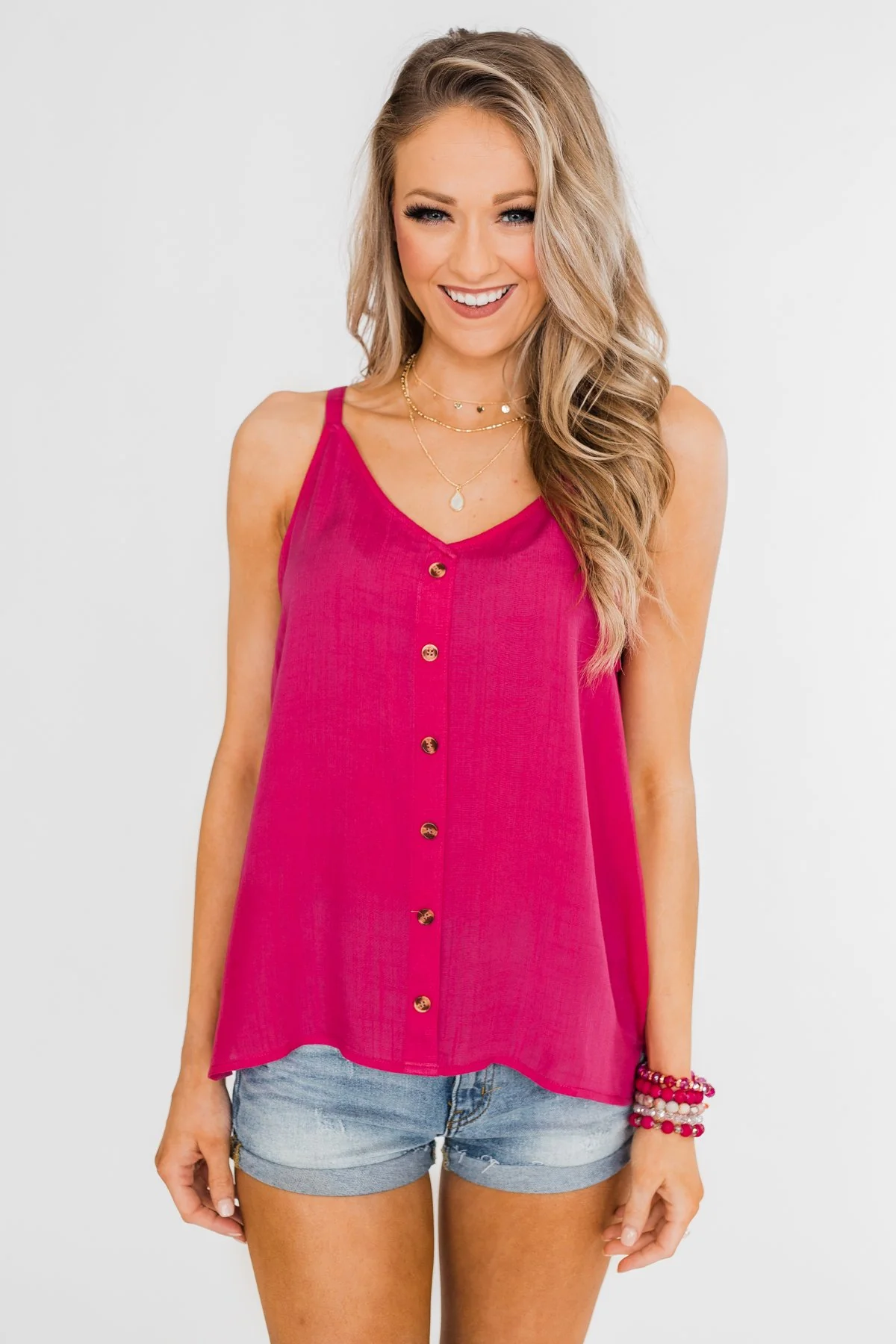 Always Choose You Button Tank Top- Dark Fuchsia - Image 2