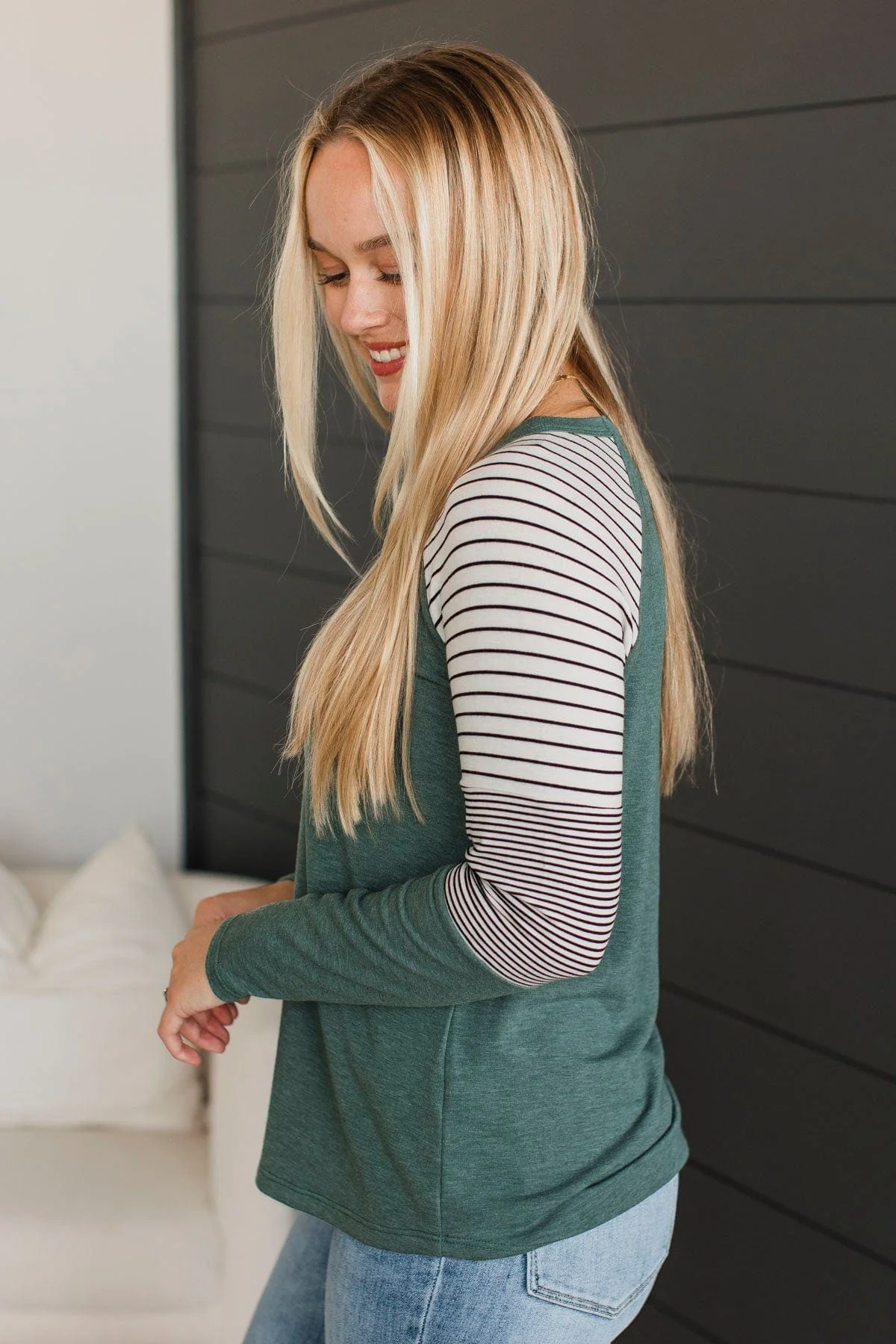 Always Compelling Color Block Top- Hunter Green - Image 5