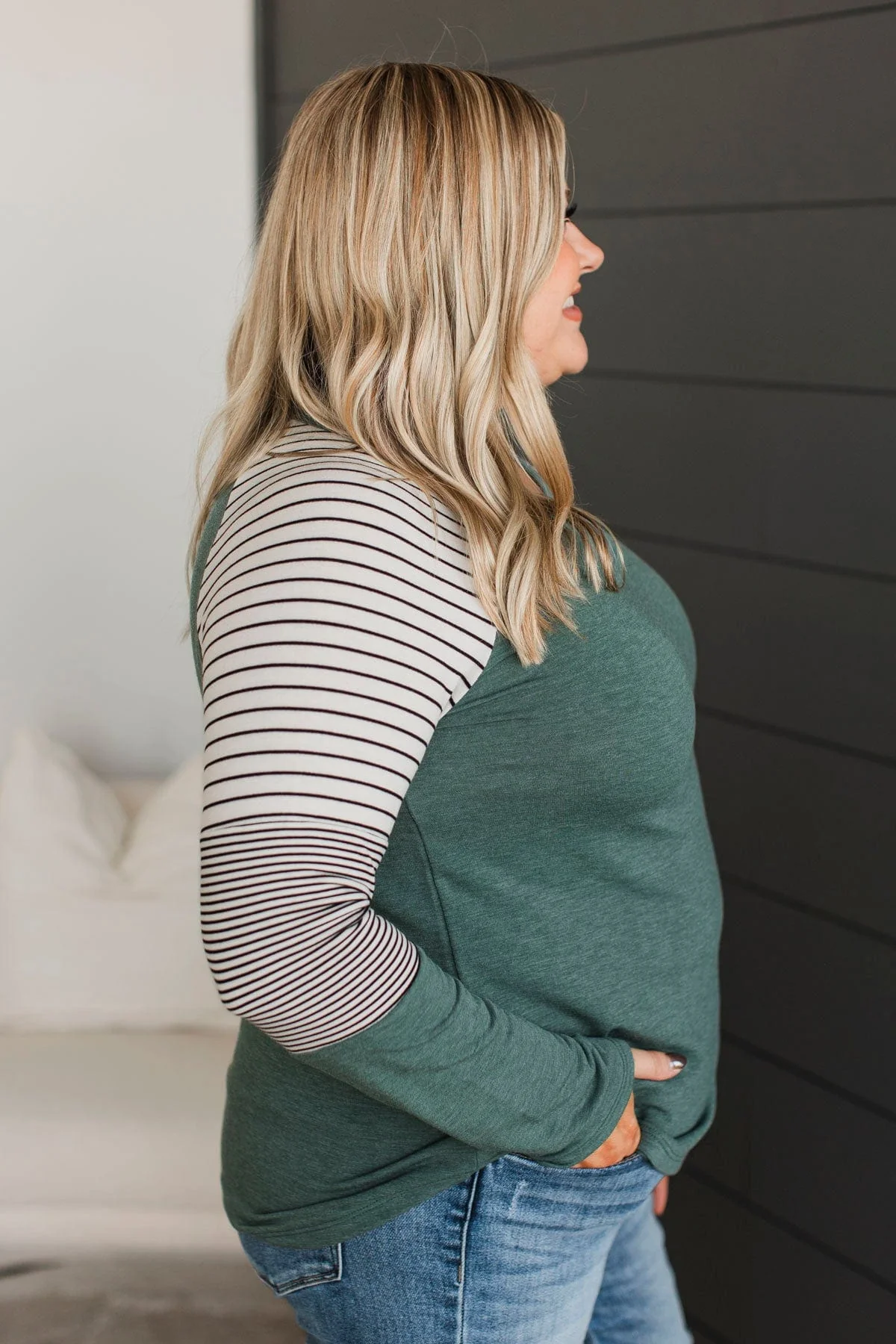 Always Compelling Color Block Top- Hunter Green - Image 6