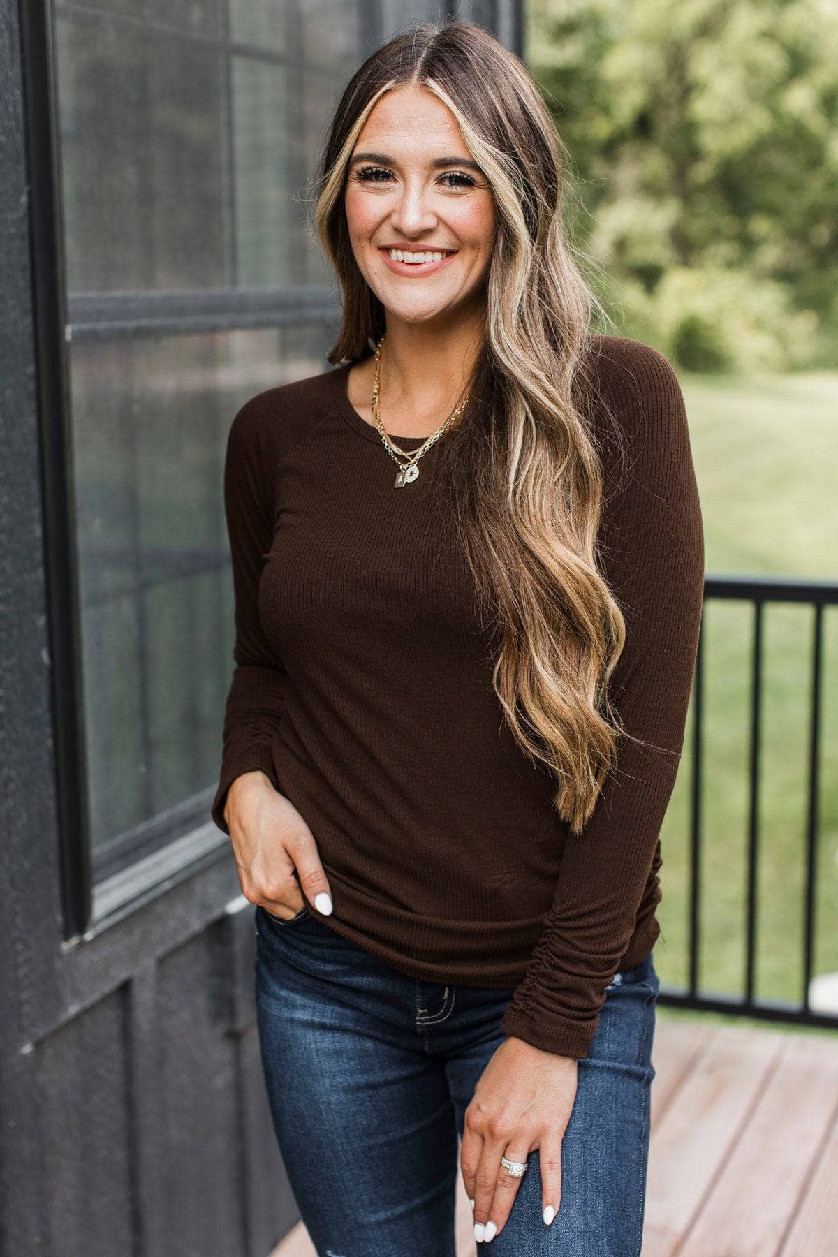 Always Enough For Me Ruched Top- Dark Brown - Image 3