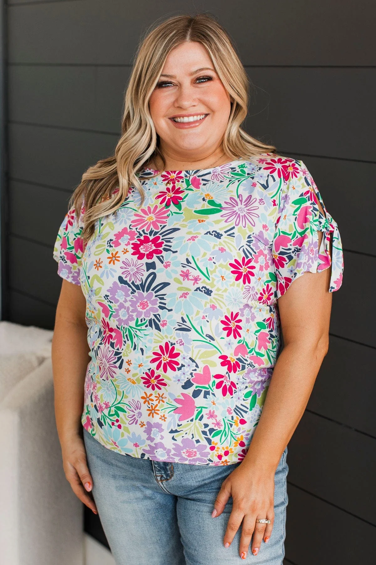 Always Exquisite Floral Blouse- Ivory & Purple - Image 6