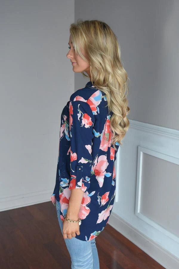 Always Faithful Navy Floral Blouse - Image 5