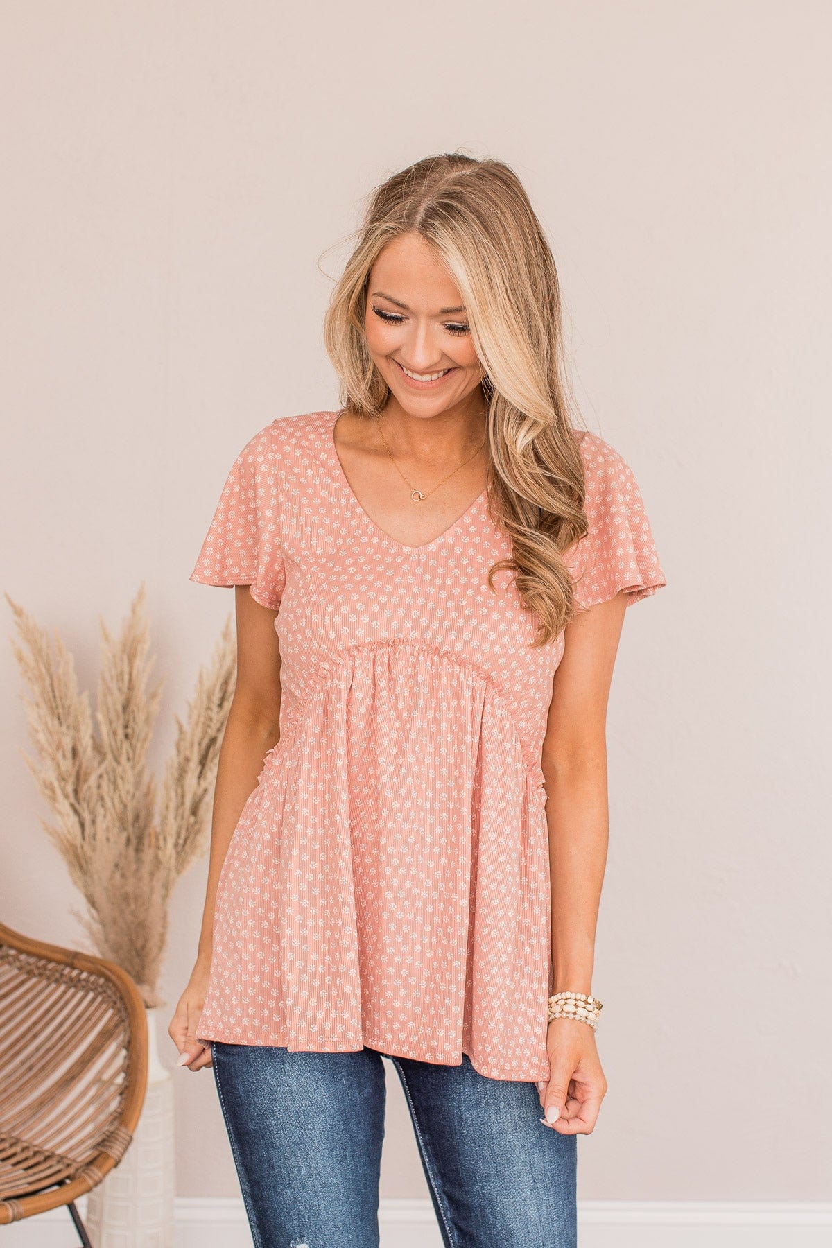 Always Find The Good Babydoll Top- Dusty Pink - Image 4