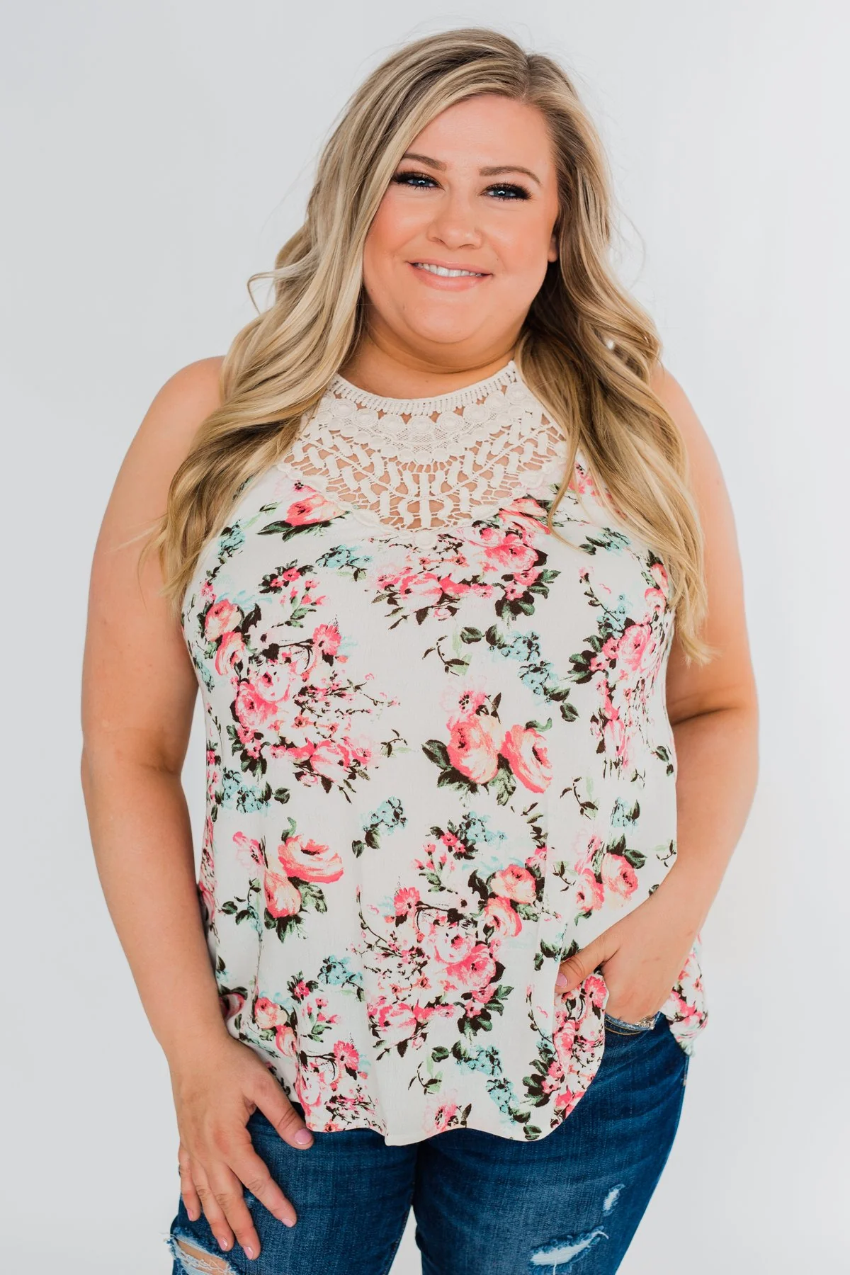 Always & Forever Floral Crochet Tank Top- Ivory - Image 4