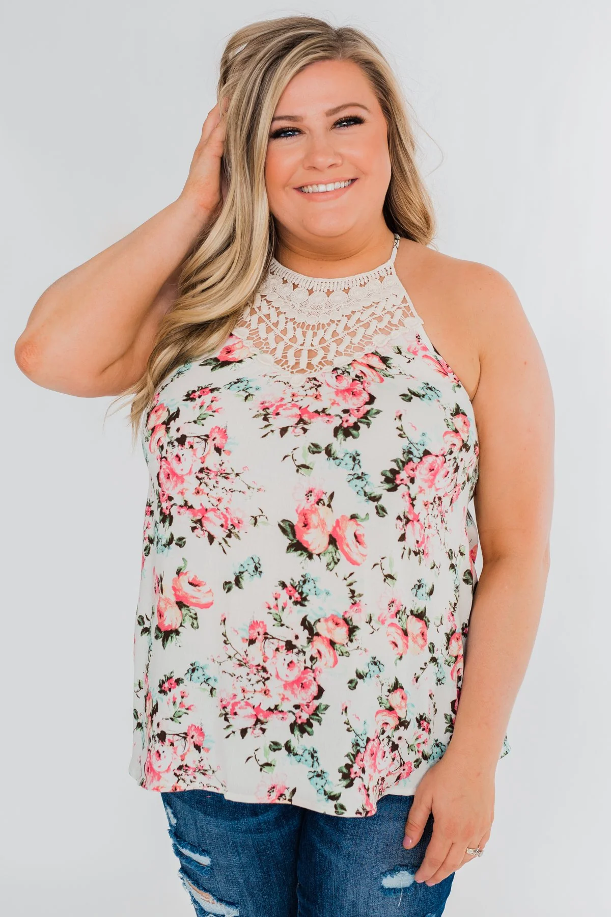 Always & Forever Floral Crochet Tank Top- Ivory - Image 6