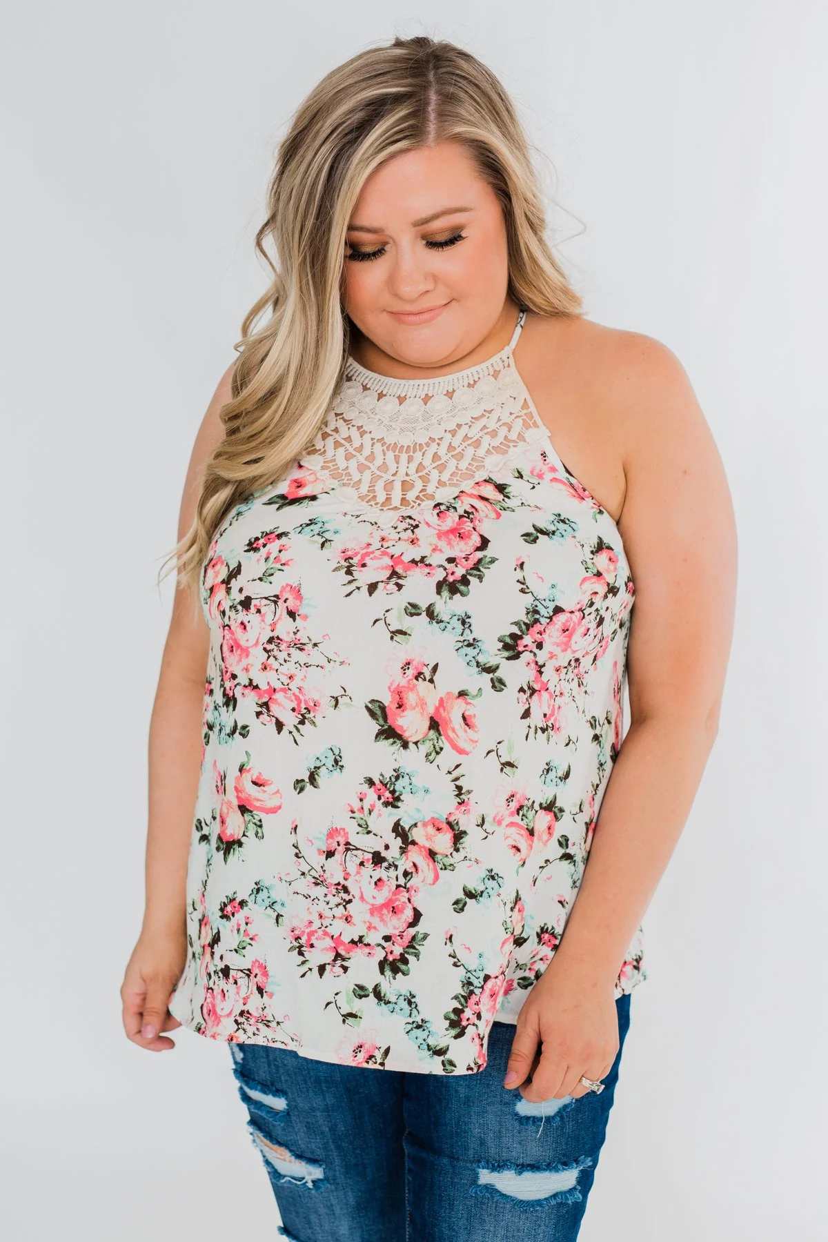 Always & Forever Floral Crochet Tank Top- Ivory - Image 8